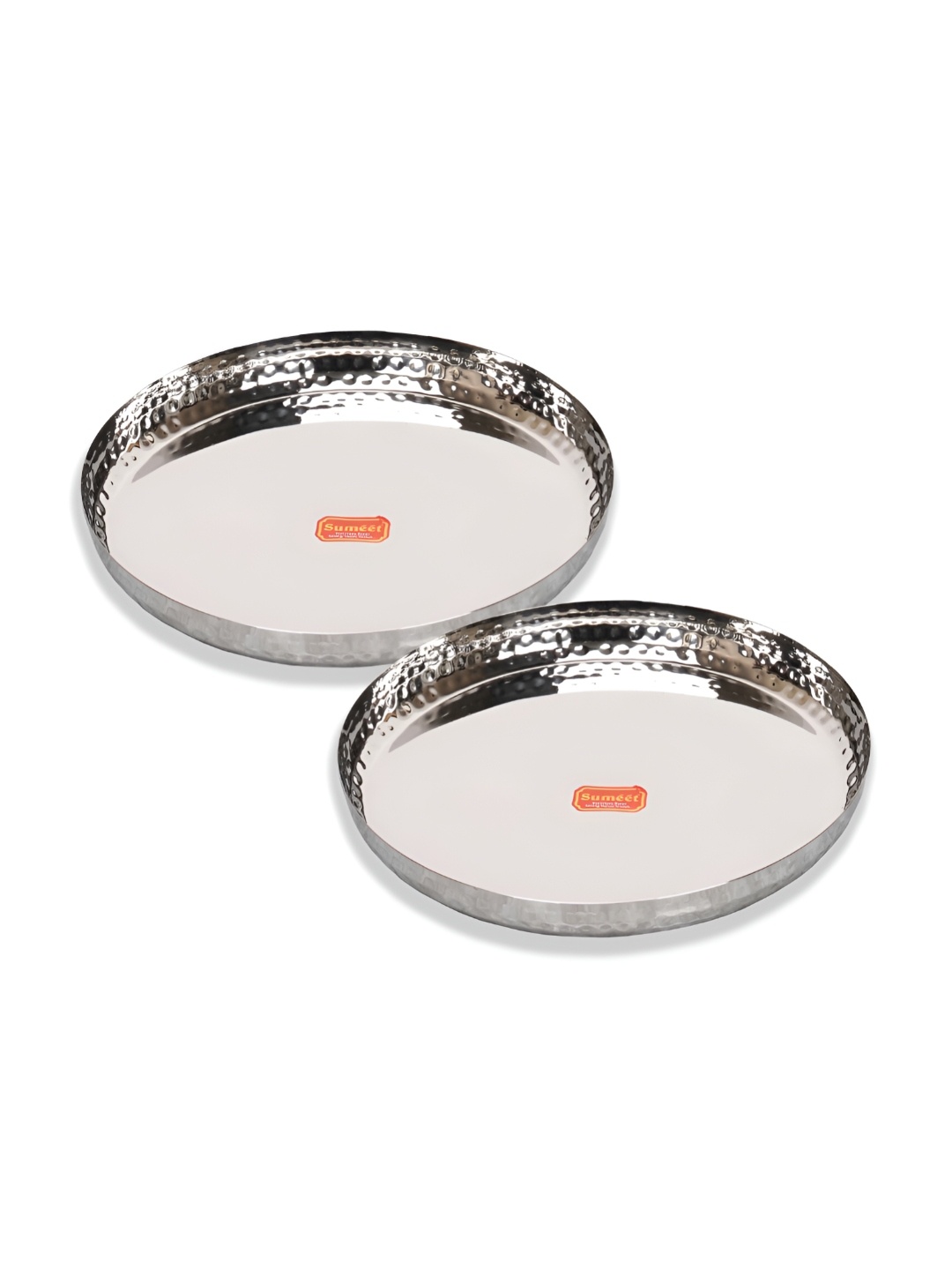 

Sumeet 2 Pieces Stainless Steel Handcrafted Hammered Mirror-Finish Dinner Plates