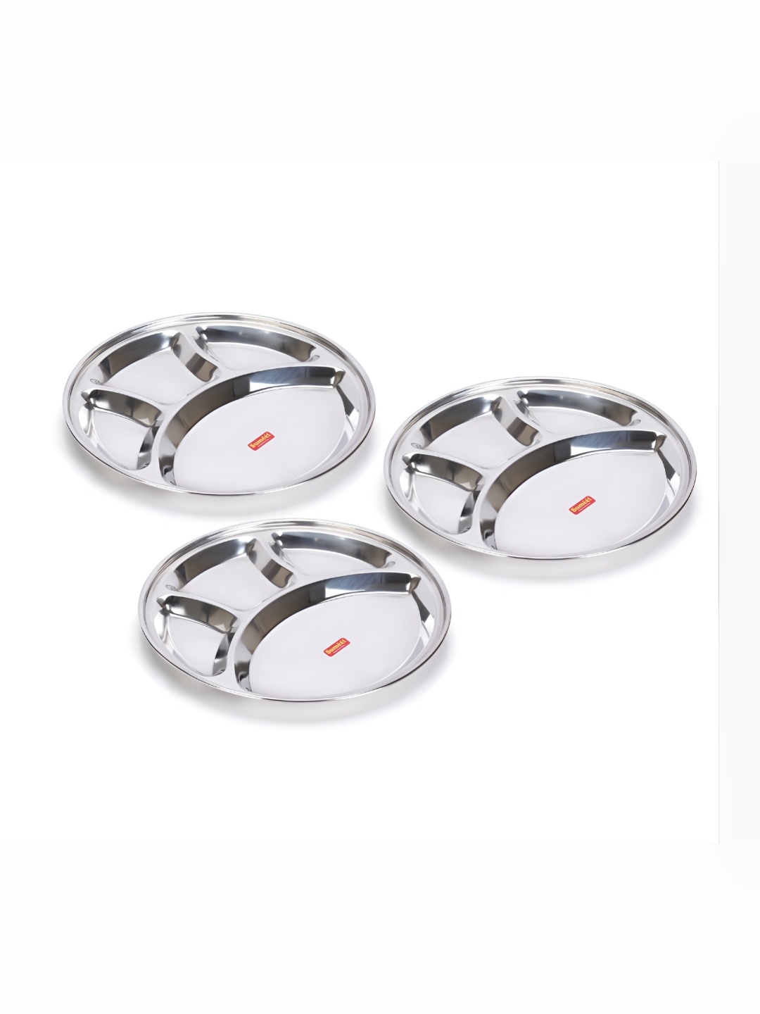 

SUMEET 3 Pcs Stainless Steel 4 in 1 Compartment Dinner Plates
