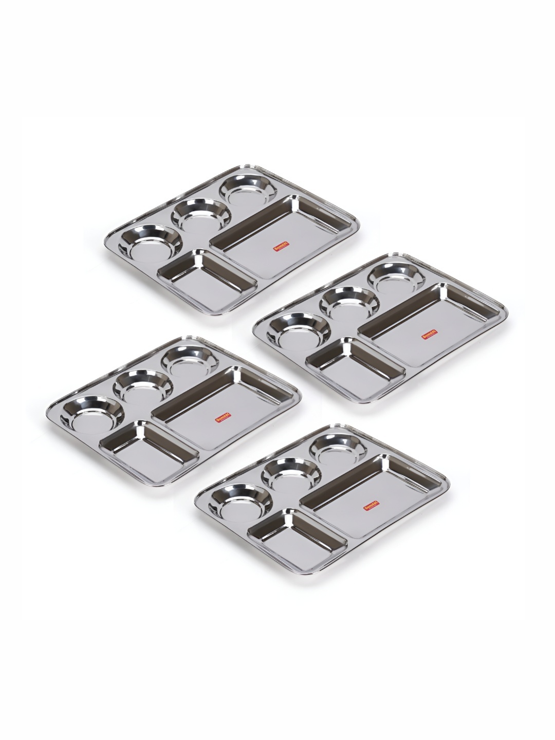 

Sumeet 4 Pcs Rectangular Stainless Steel 5-in-1 Compartment Dinner Plates