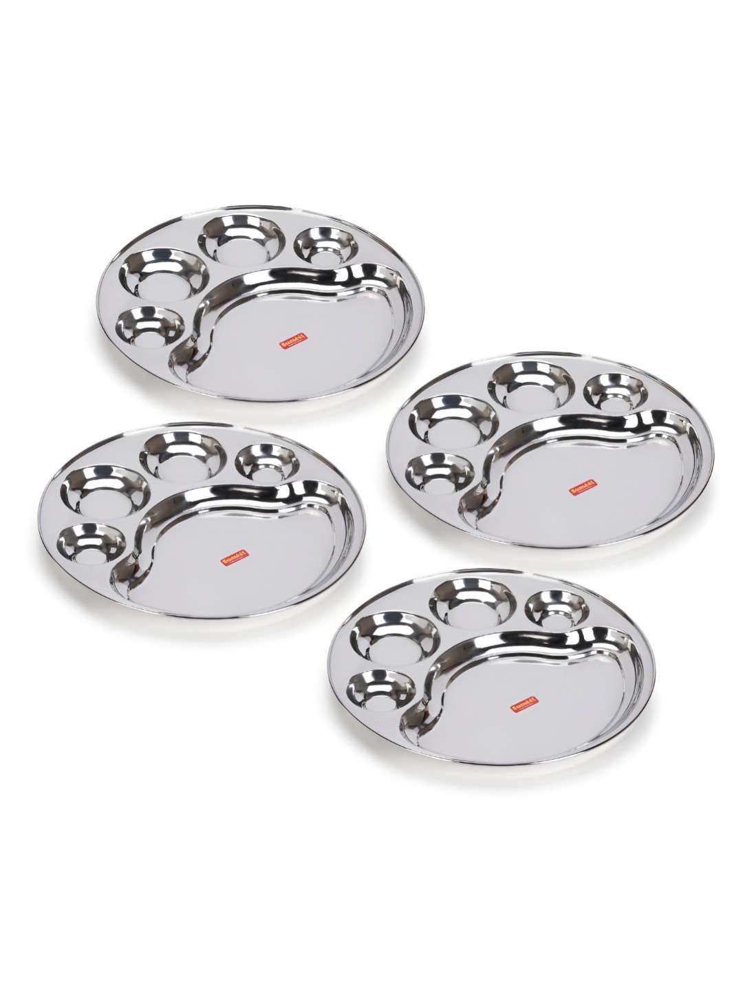 

Sumeet 4 Pcs Round Stainless Steel 5-in-1 Compartment Dinner Plates