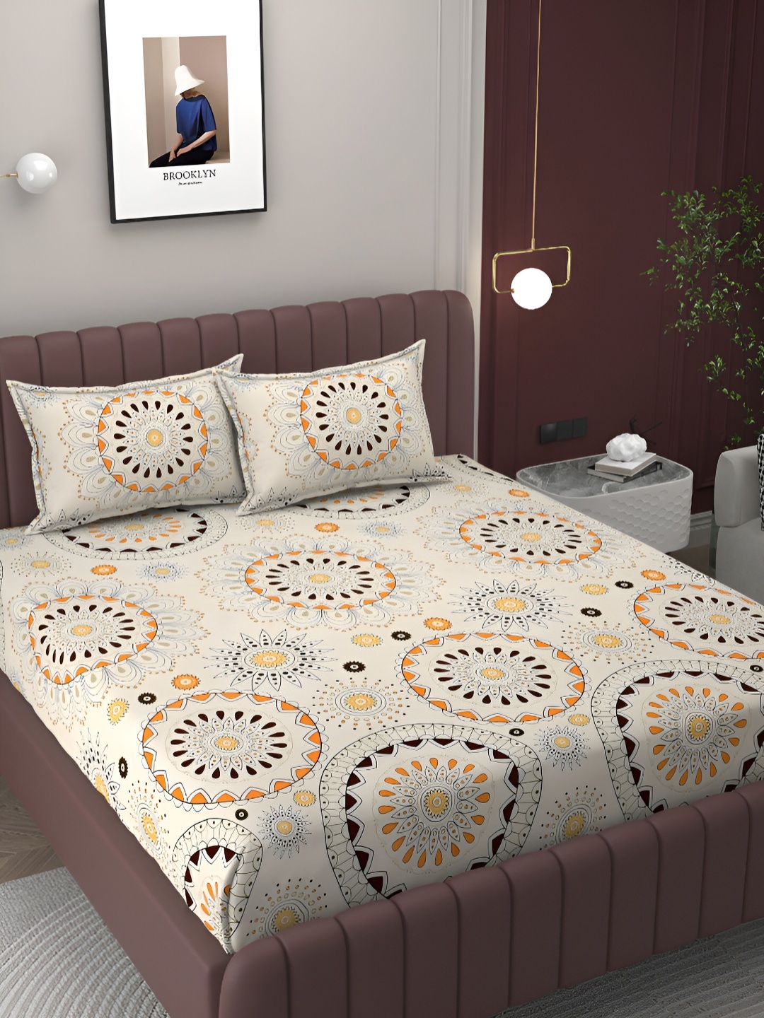 

Bromwick Cream-Coloured Ethnic Motifs 250 TC King Double Bedsheet With 2 Pillow Covers