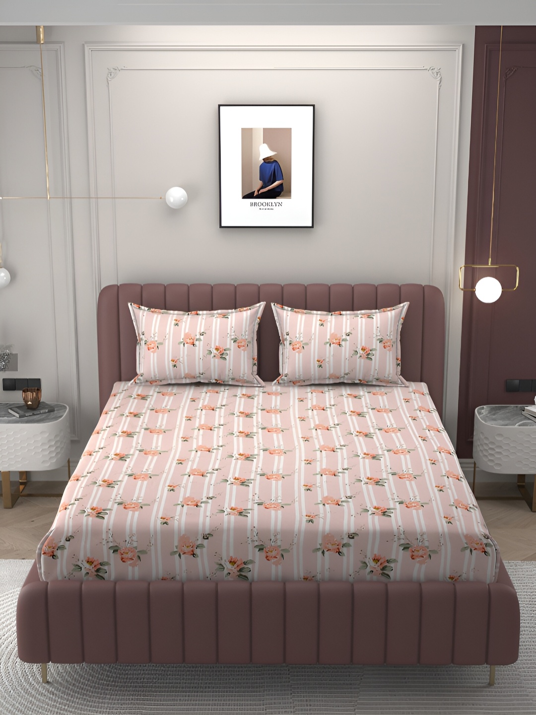 

Bromwick Pink & White Floral 250 TC King Double Bedsheet With 2 Pillow Covers