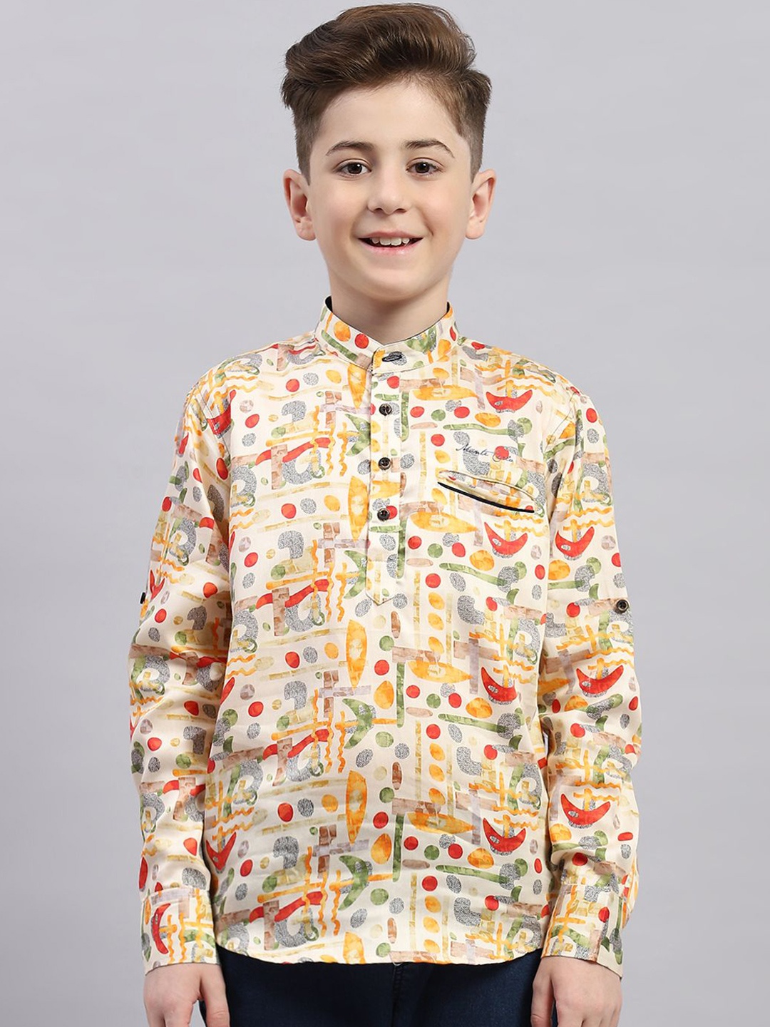 

Monte Carlo Boys Abstract Printed Cotton Casual Shirt, Orange