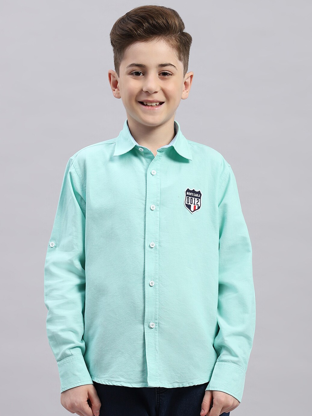 

Monte Carlo Boys Spread Collar Cotton Casual Shirt, Green