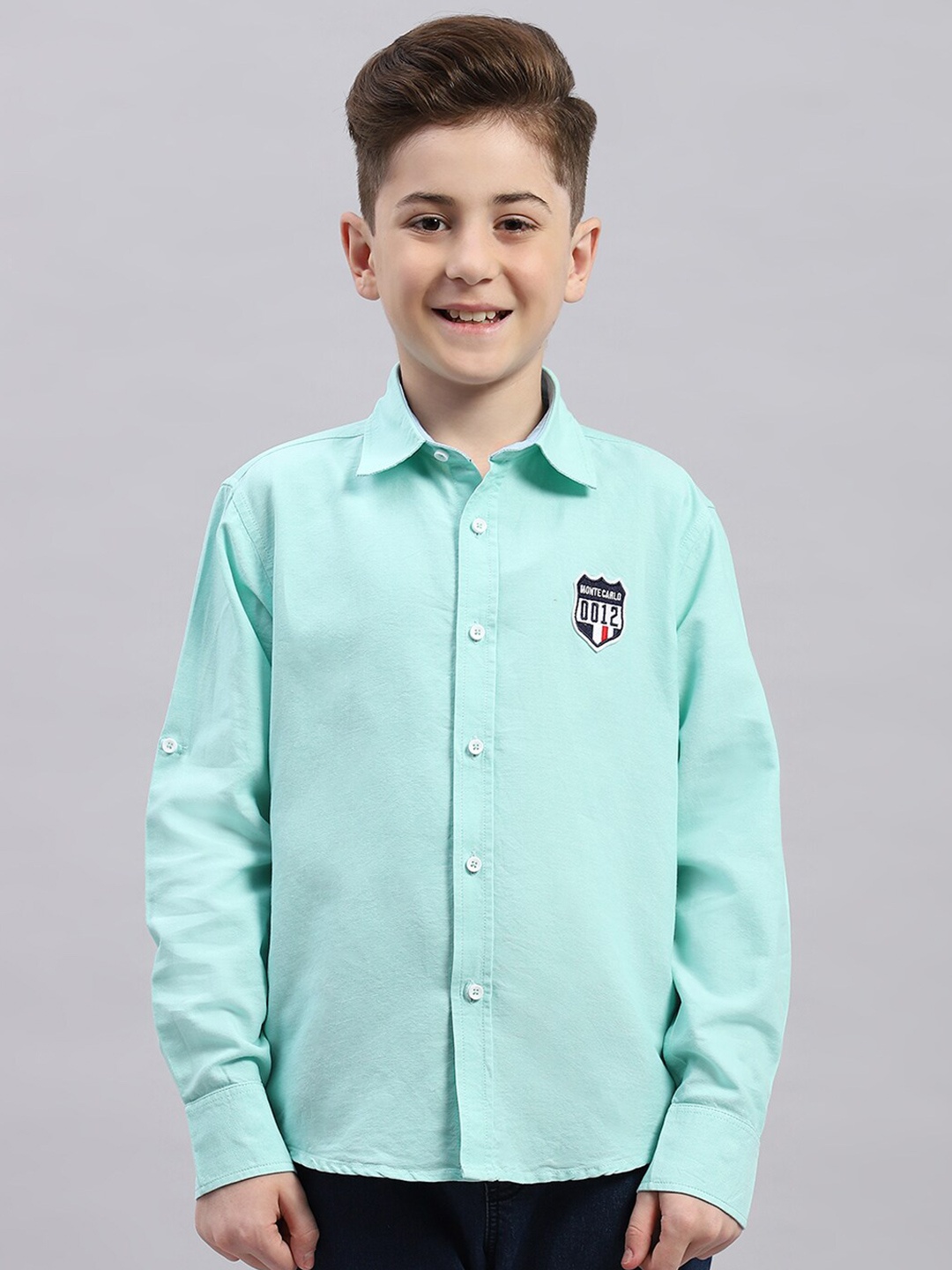 

Monte Carlo Boys Spread Collar Cotton Casual Shirt, Green