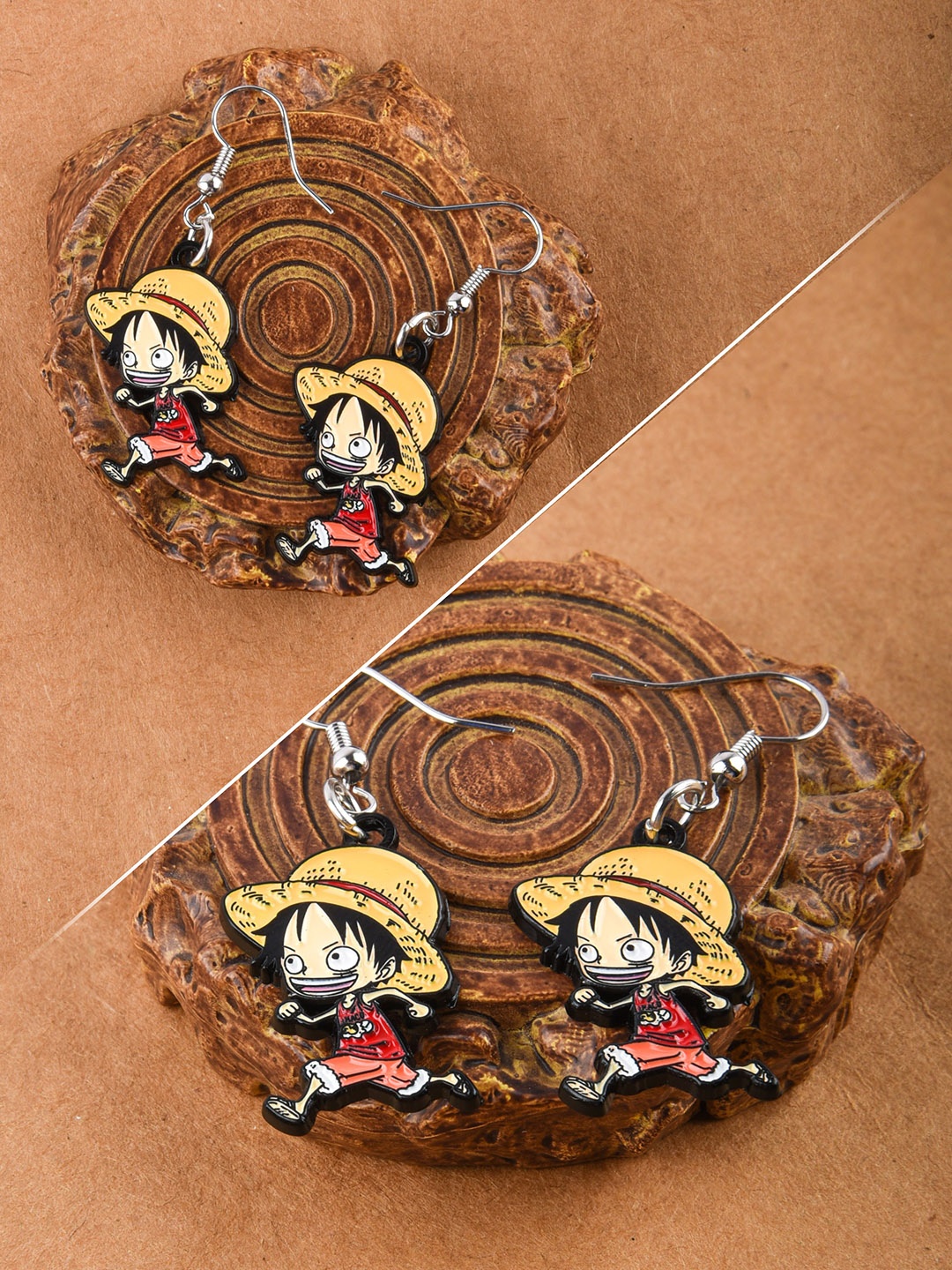 

COMICSENSE Unisex One Piece Anime Luffy Earrings, Silver
