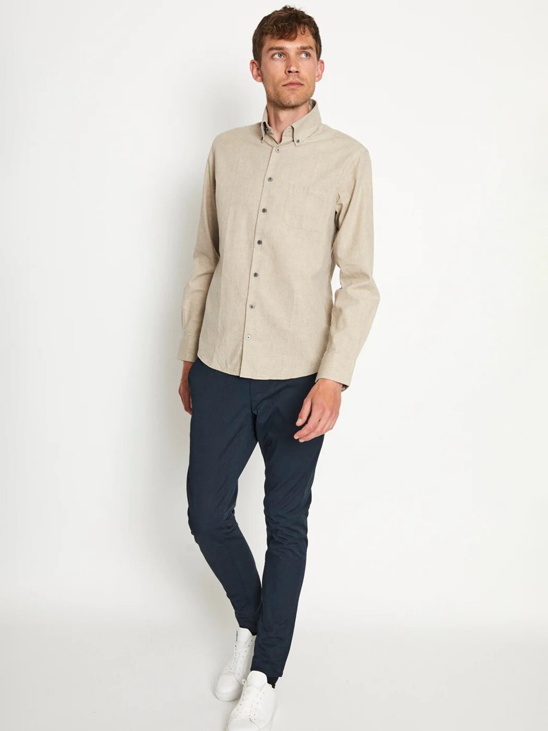 

Bruun & Stengade Button-Down Collar Casual Shirt, Beige