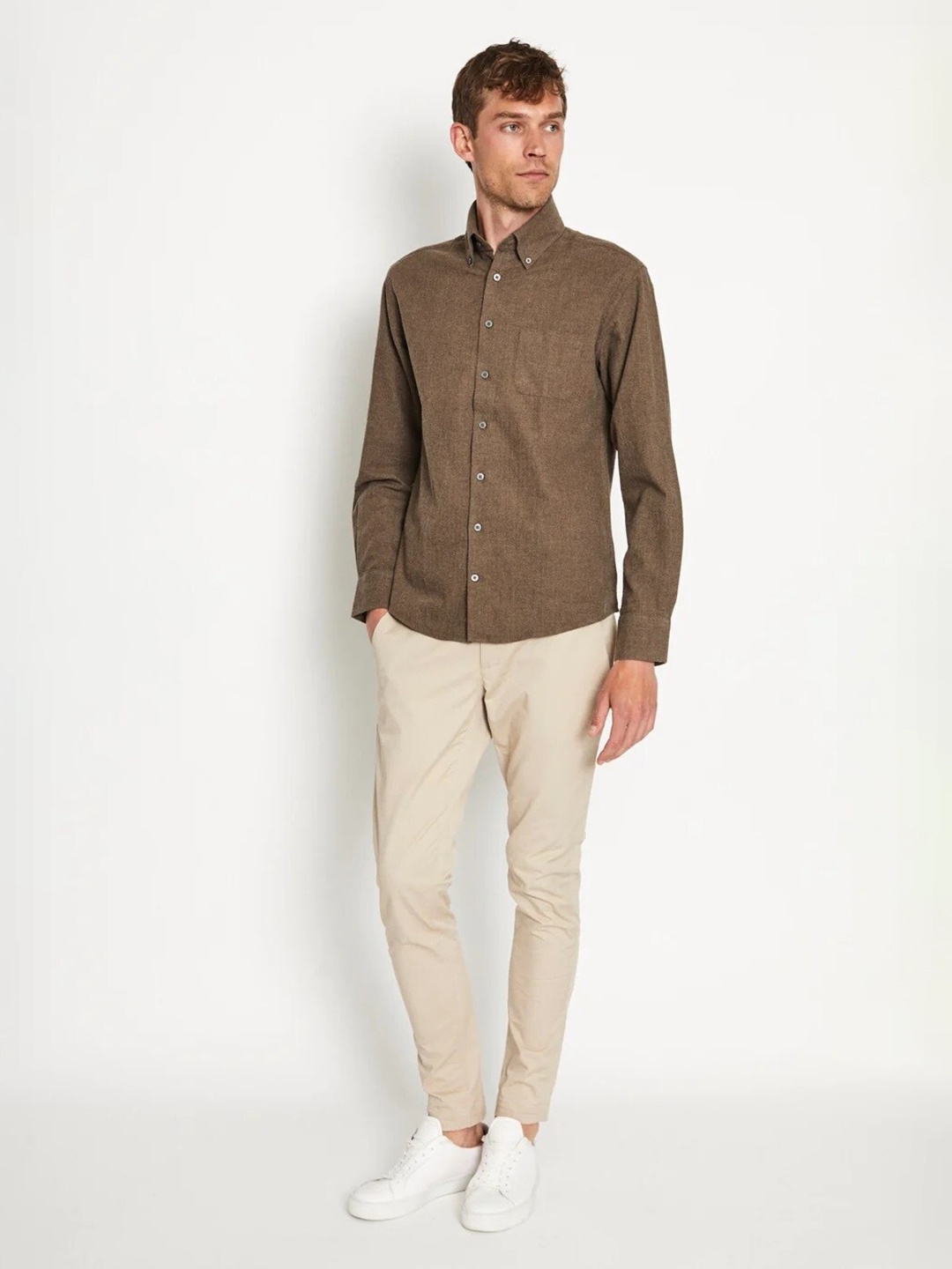 

Bruun & Stengade Button-Down Collar Pure Cotton Casual Shirt, Brown
