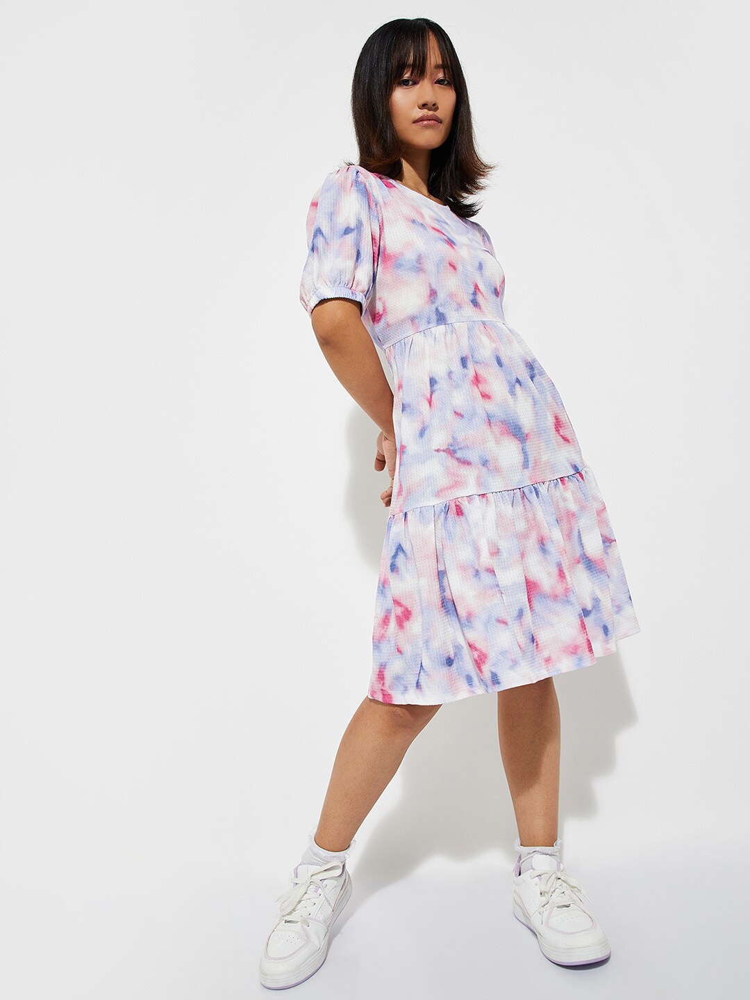 

max URB_N Women Printed Tiered Dress, White