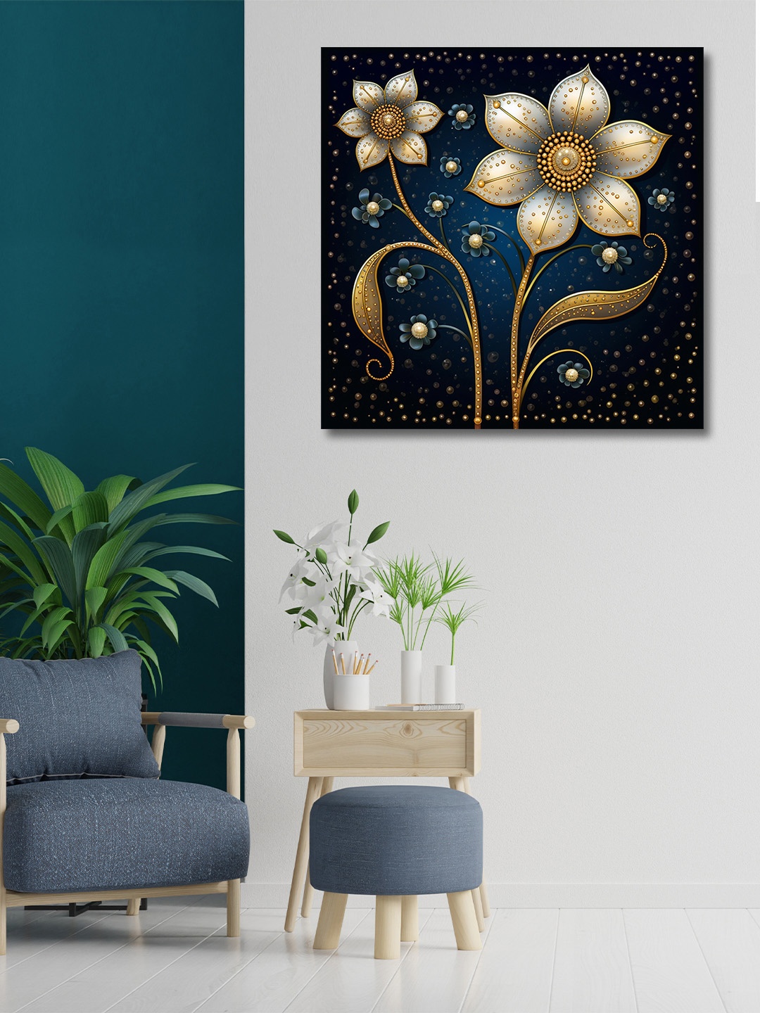 

OLIVE TREE Blue & Gold-Toned Canvas Other Painting Wall Art