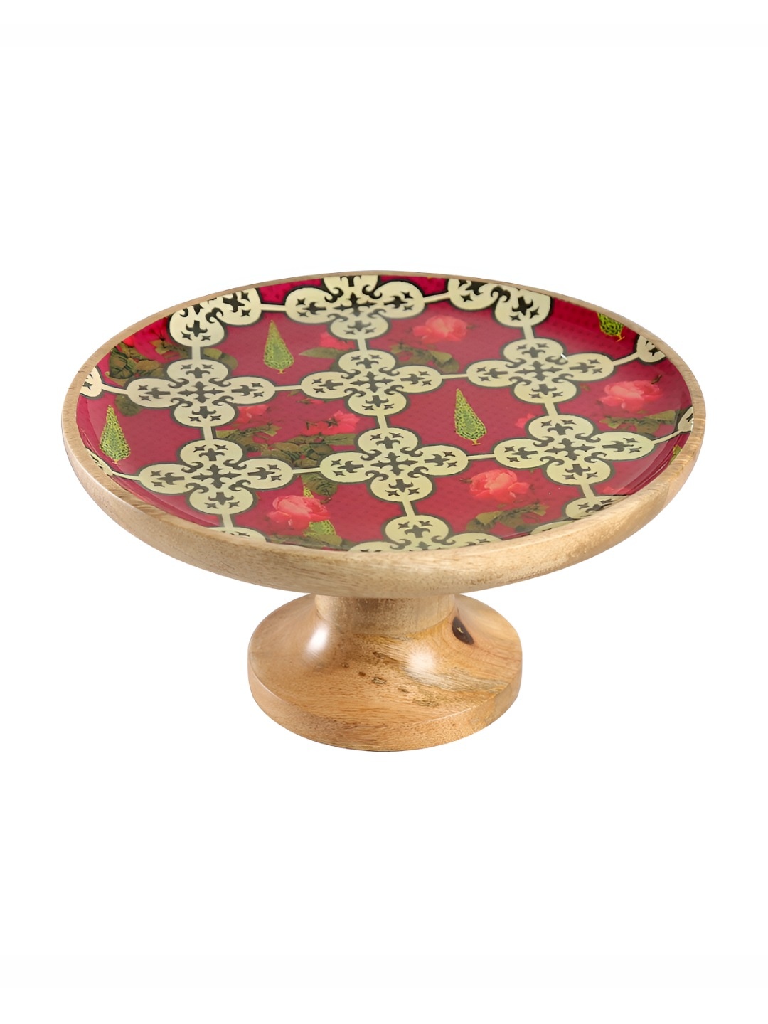 

India Circus by Krsnaa Mehta Red & Brown Wooden Round Cake Stand