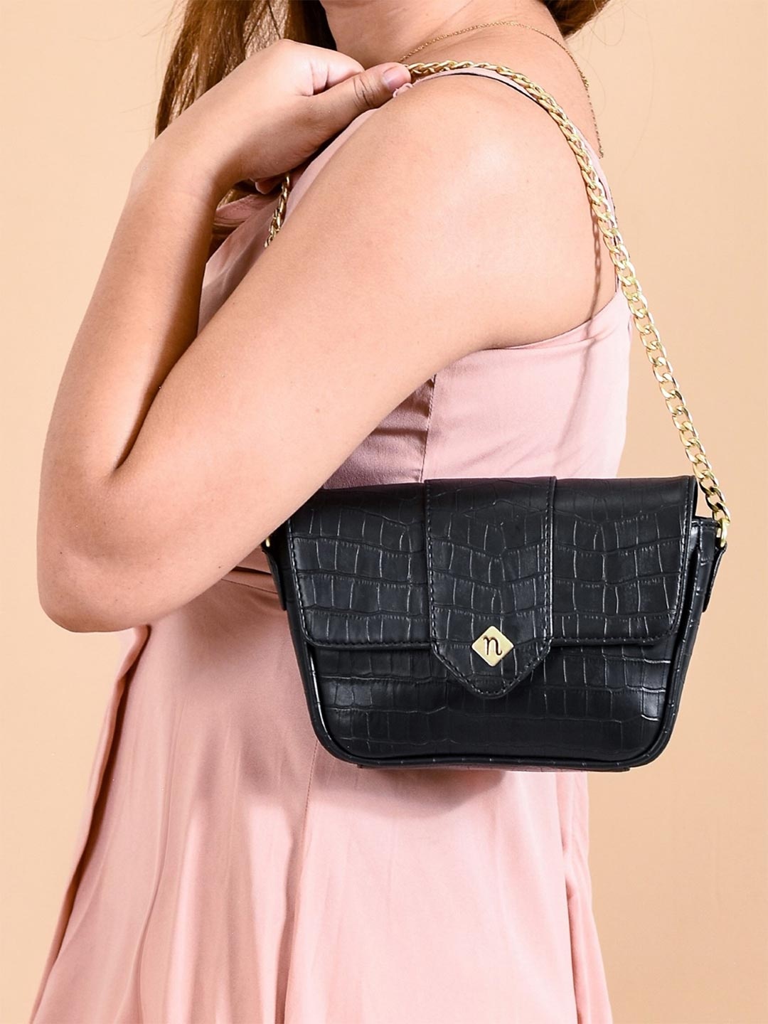 

Nestasia Textured Structured Shoulder Bag, Black