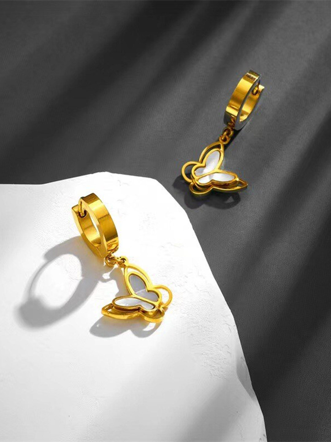 

VIEN Gold-Plated Stainless Steel Butterfly Shaped Drop Earrings