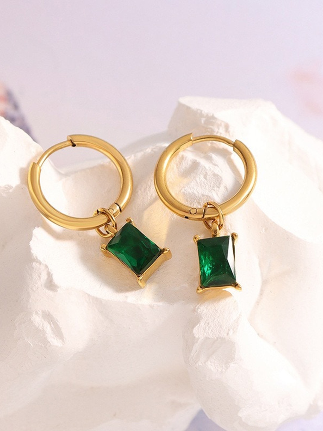 

VIEN Gold-Plated Gem Stone Studded Hoop Earrings
