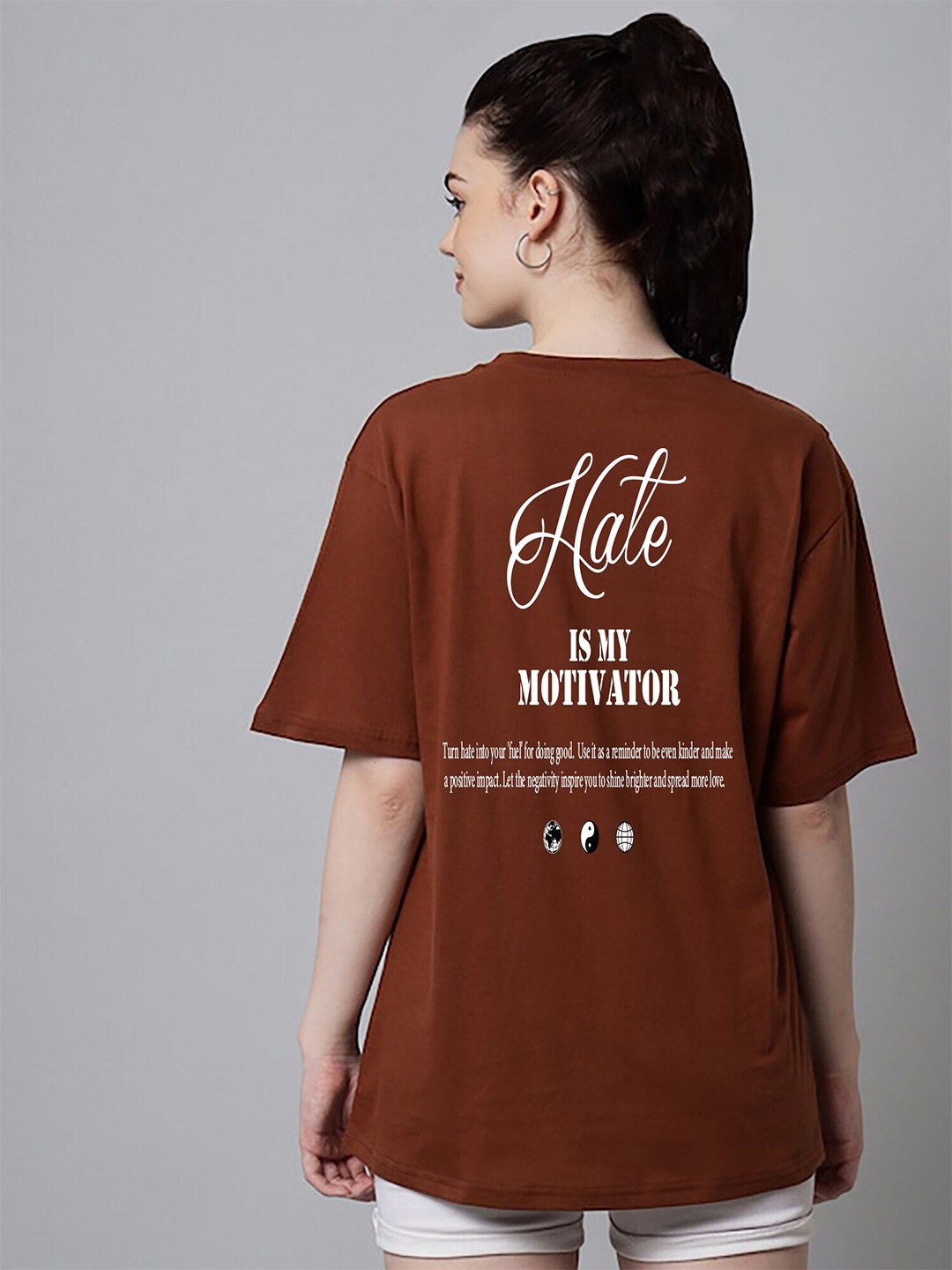 MISCHIEF MONKEY Printed Round Neck Short Sleeves Cotton T-shirt, Coffee brown