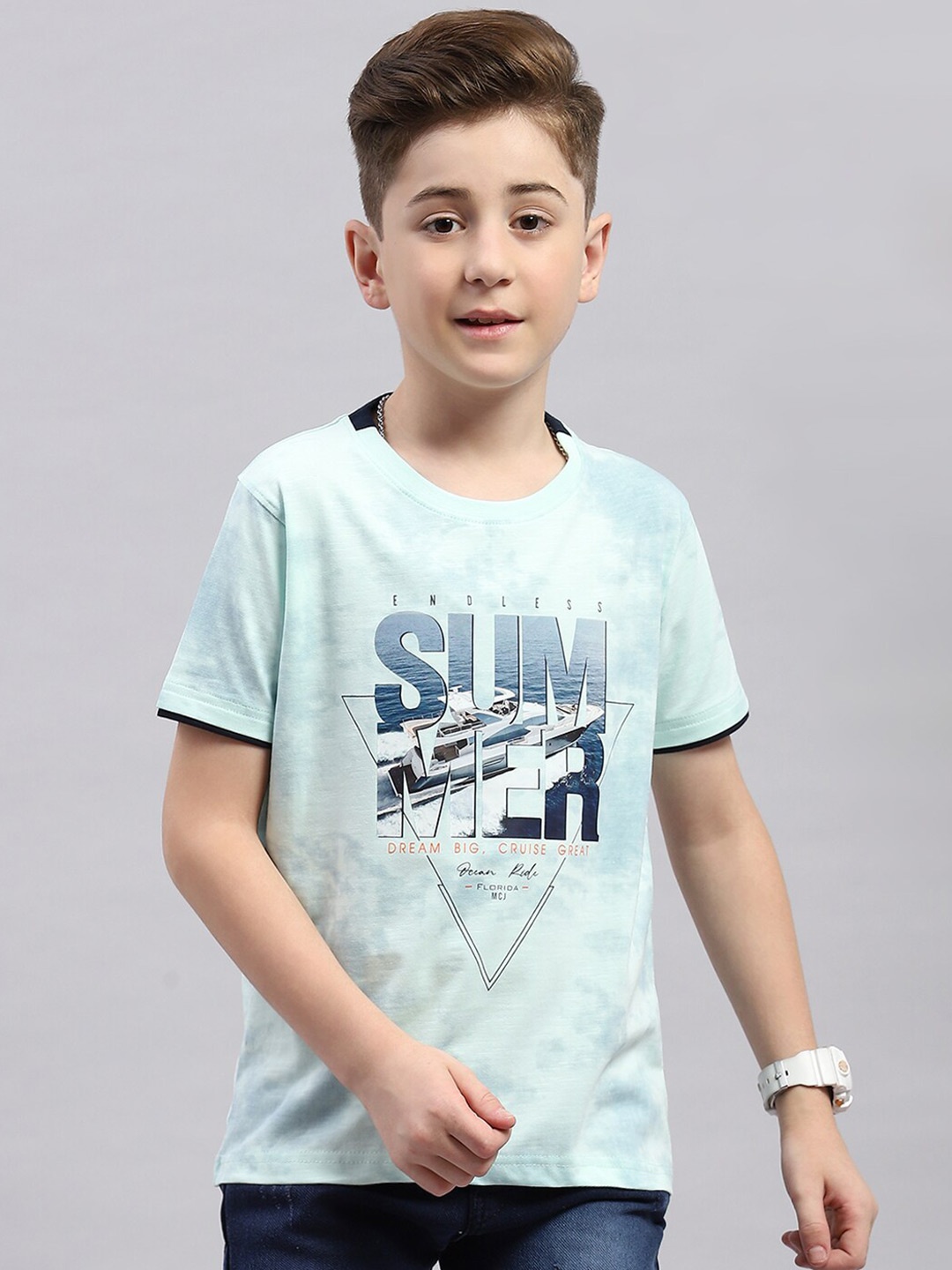 

Monte Carlo Boys Typography Printed Cotton T-shirt, Blue