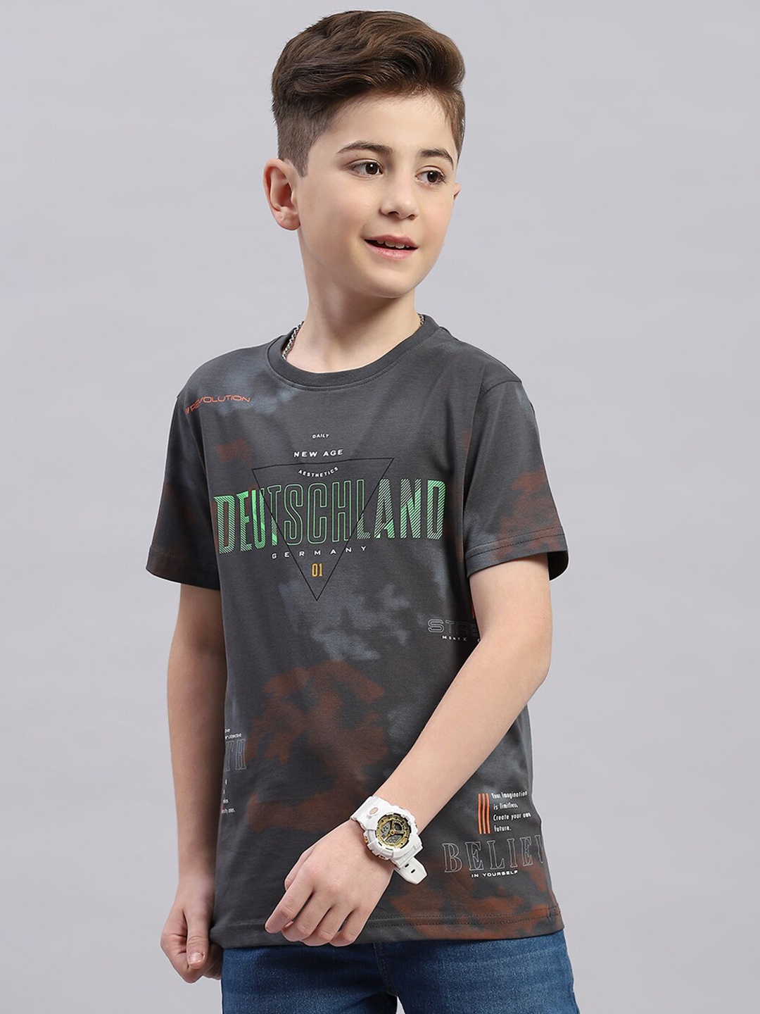 

Monte Carlo Boys Typography Printed Cotton T-shirt, Grey