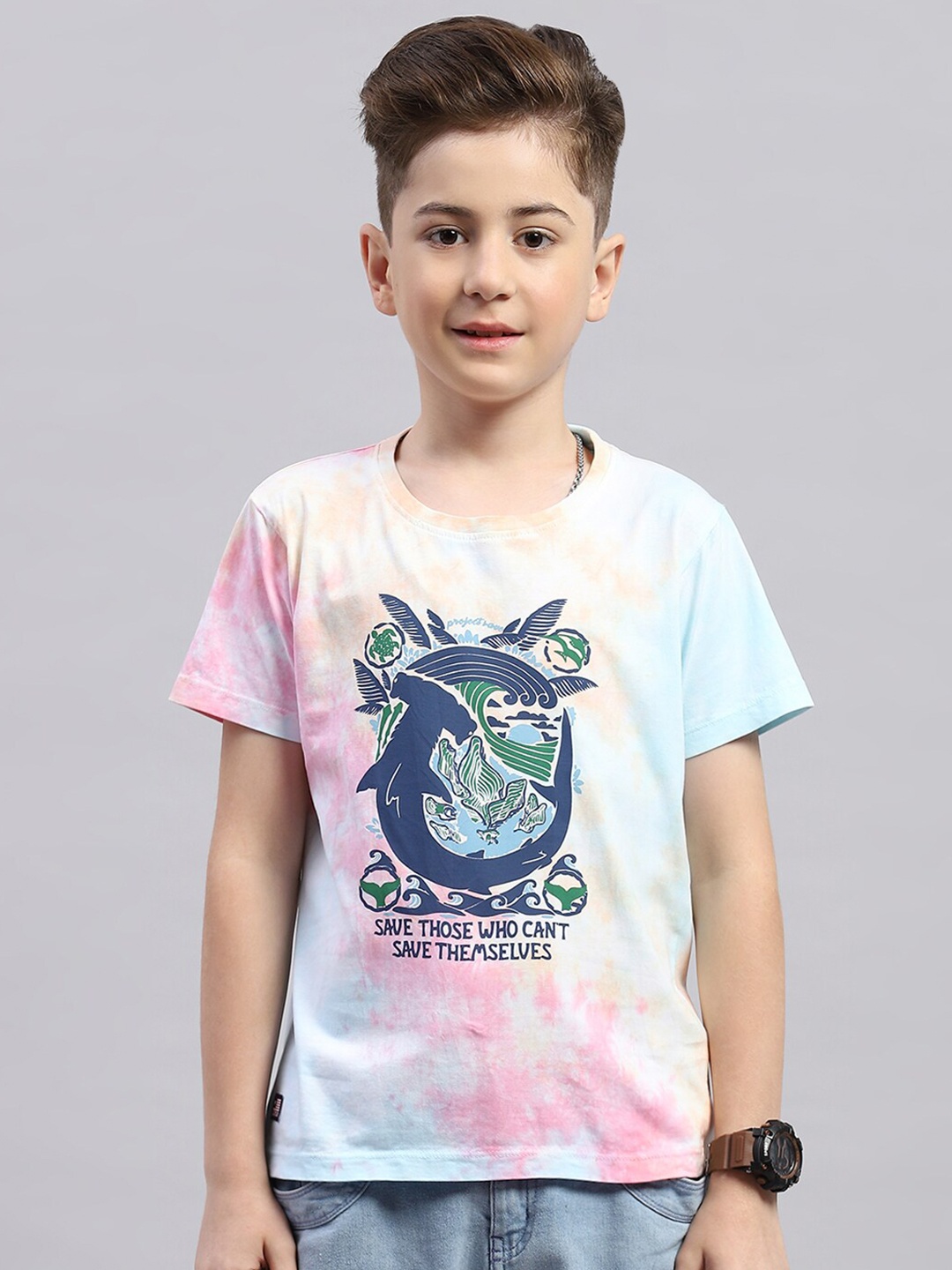 Monte Carlo Boys Typography Printed T-shirt, Blue
