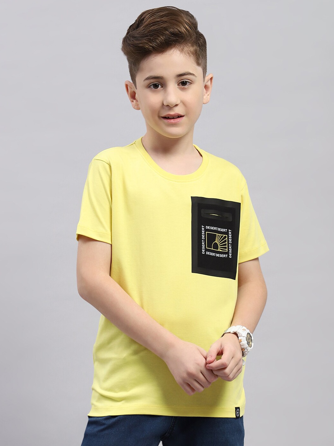 

Monte Carlo Boys Typography Printed Cotton T-shirt, Mustard