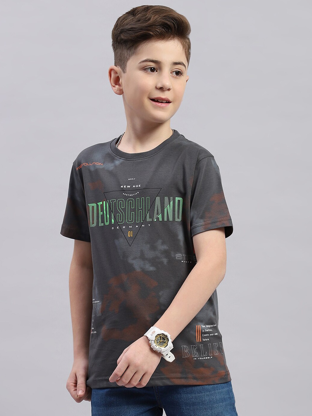 

Monte Carlo Boys Typography Printed Cotton T-shirt, Grey