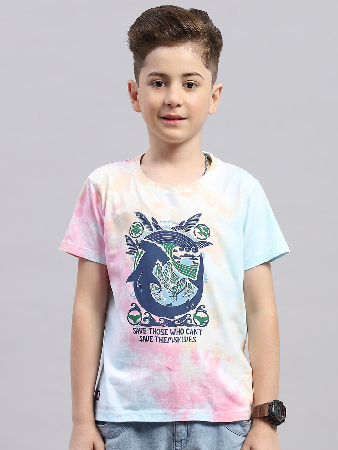 

Monte Carlo Boys Round Neck Short Sleeves Typographic Printed Regular Fit Cotton T-shirt, Blue