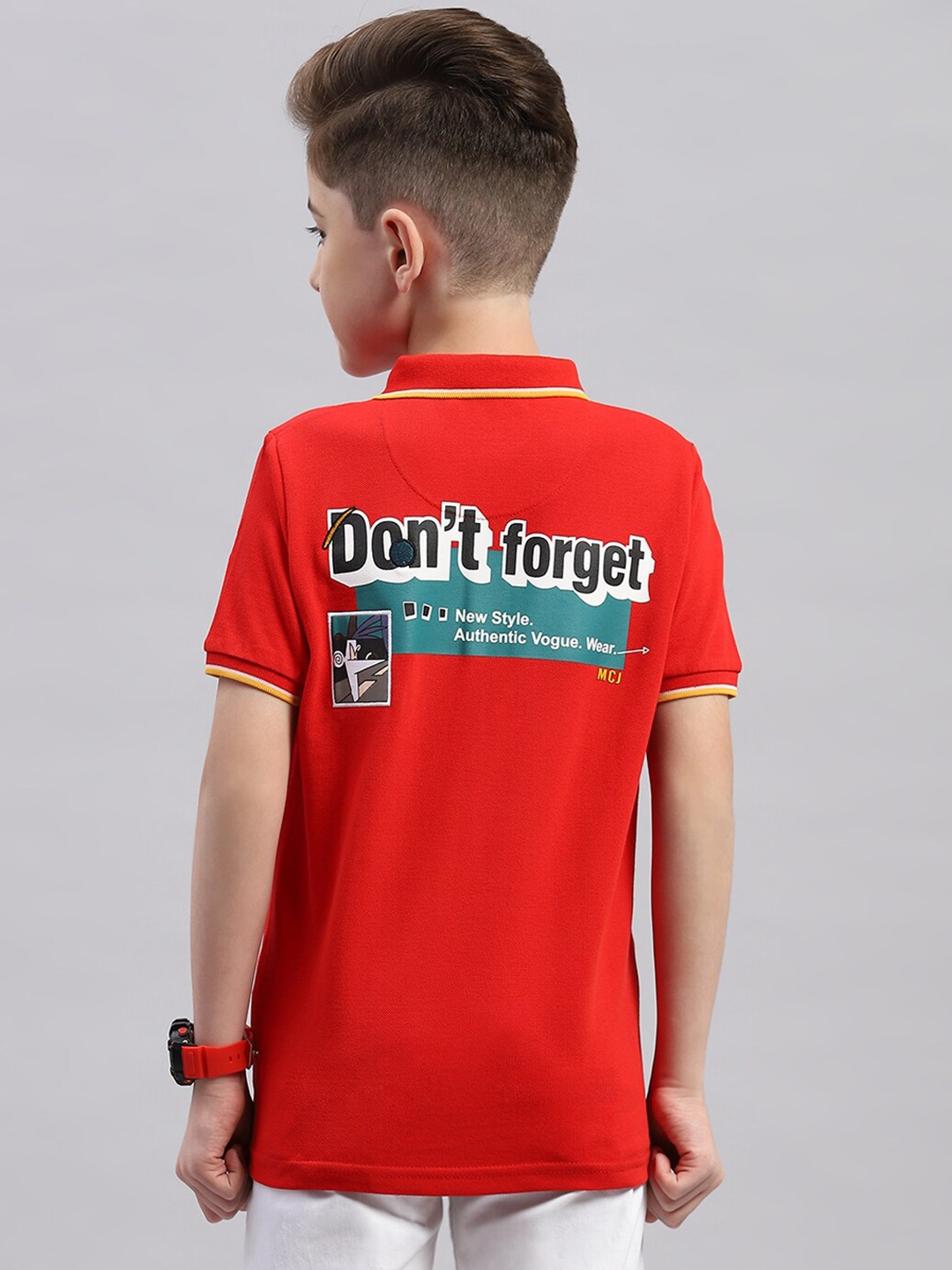 

Monte Carlo Boys Typography Printed Polo Collar Cotton Casual T-shirt, Red