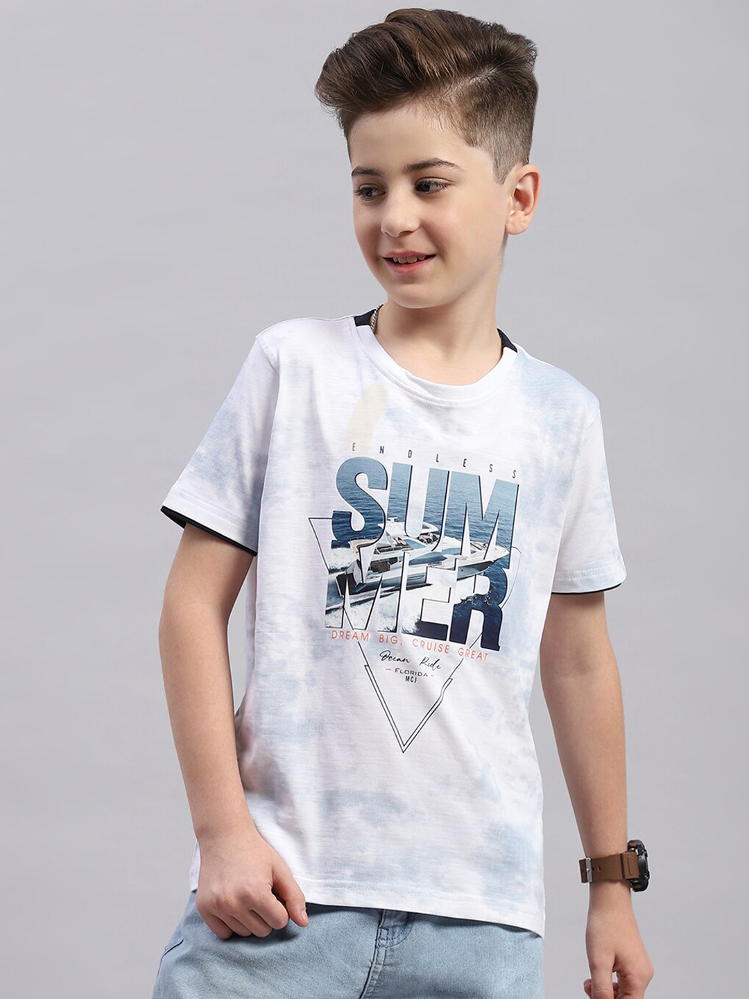 

Monte Carlo Boys Typography Printed Cotton T-shirt, Off white