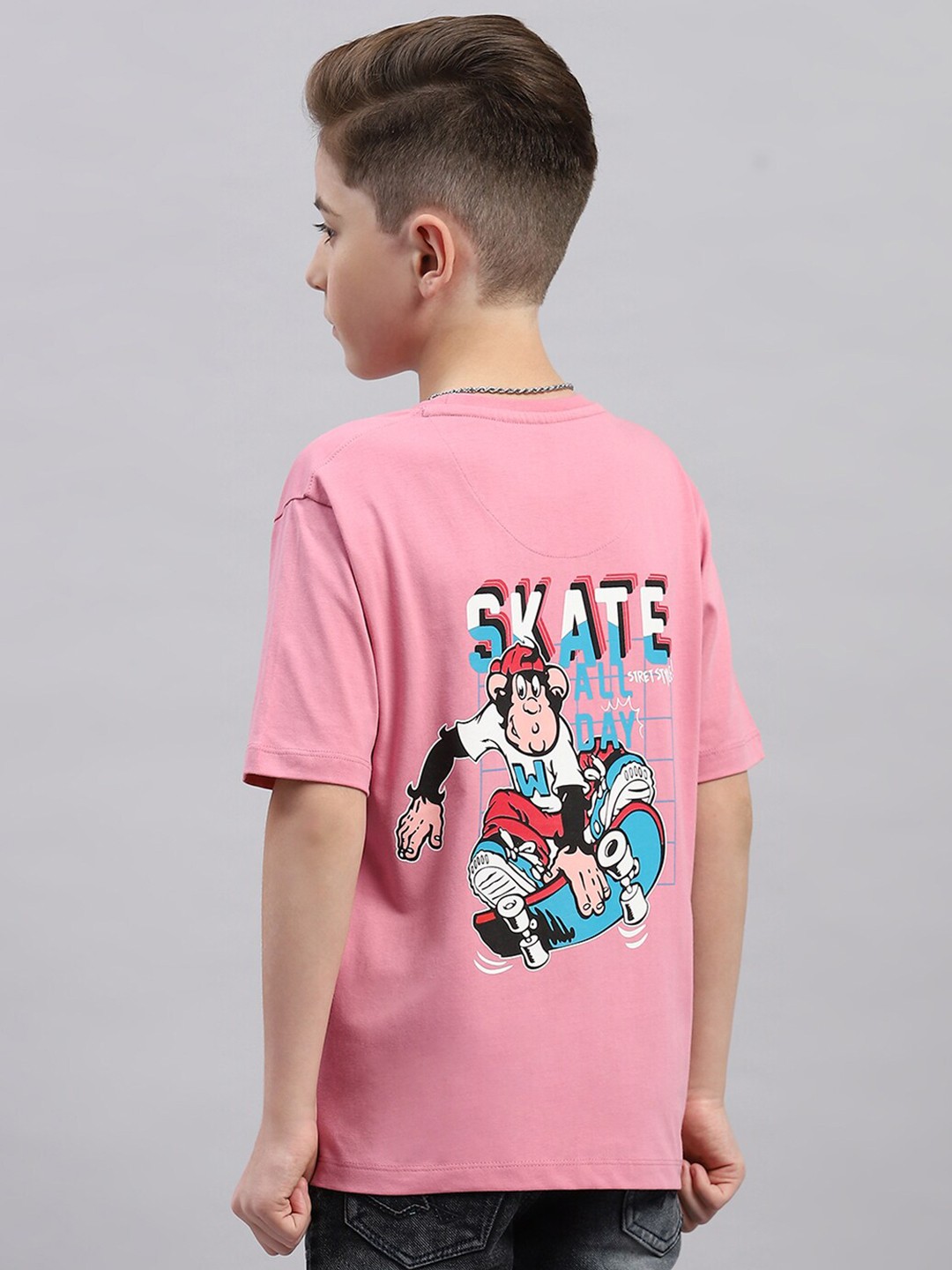 

Monte Carlo Boys Typography Drop-Shoulder Sleeves Applique T-shirt, Pink