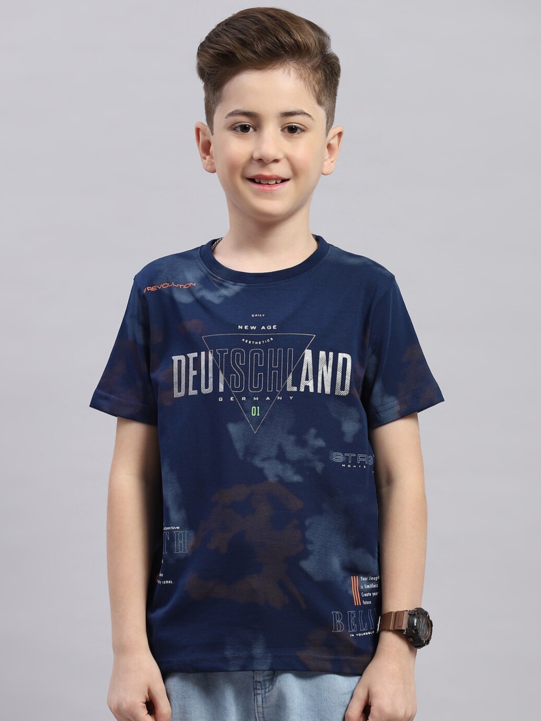 

Monte Carlo Boys Typography Printed Cotton T-shirt, Navy blue