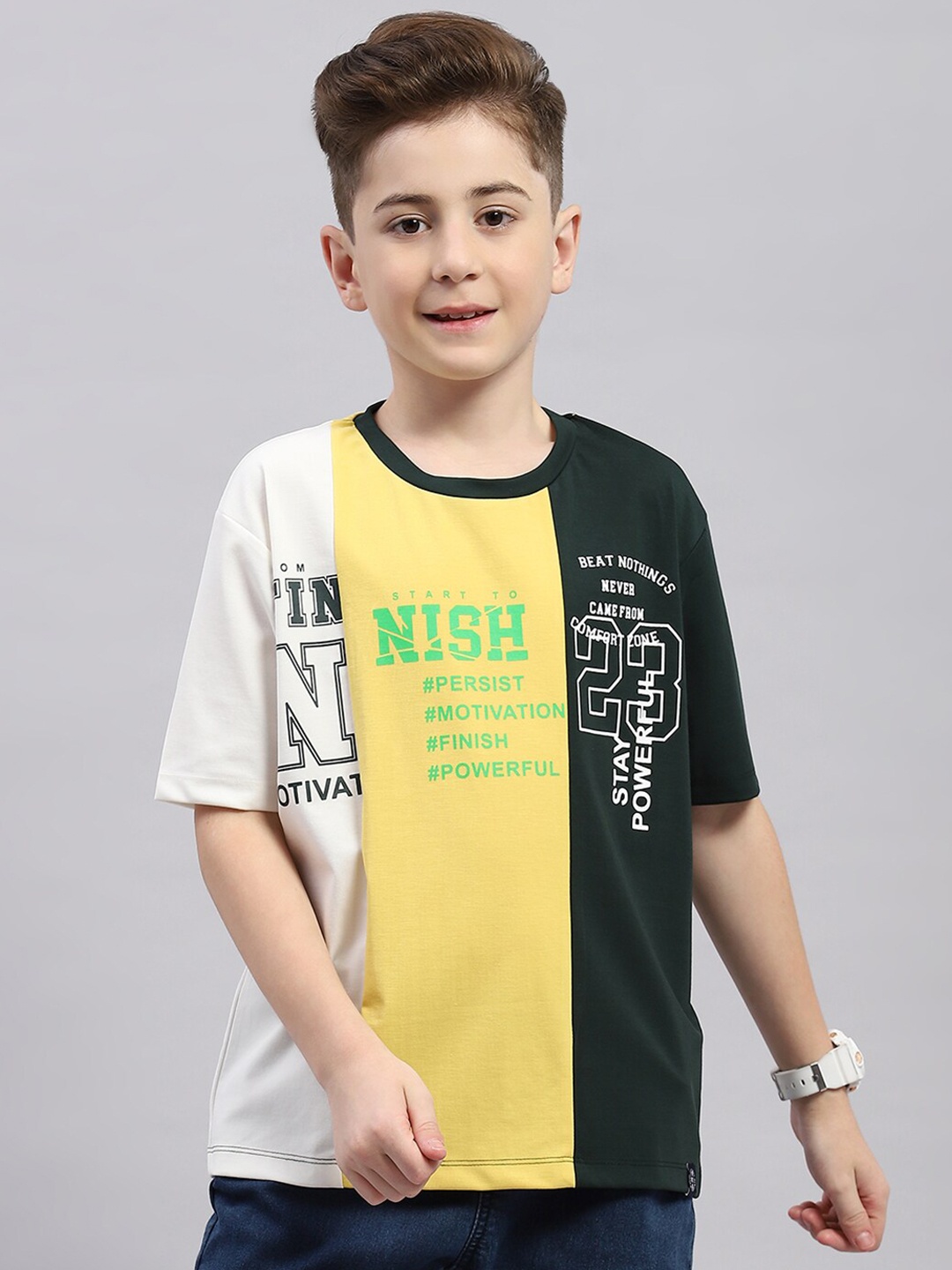 

Monte Carlo Boys Typography Colourblocked T-shirt, Green