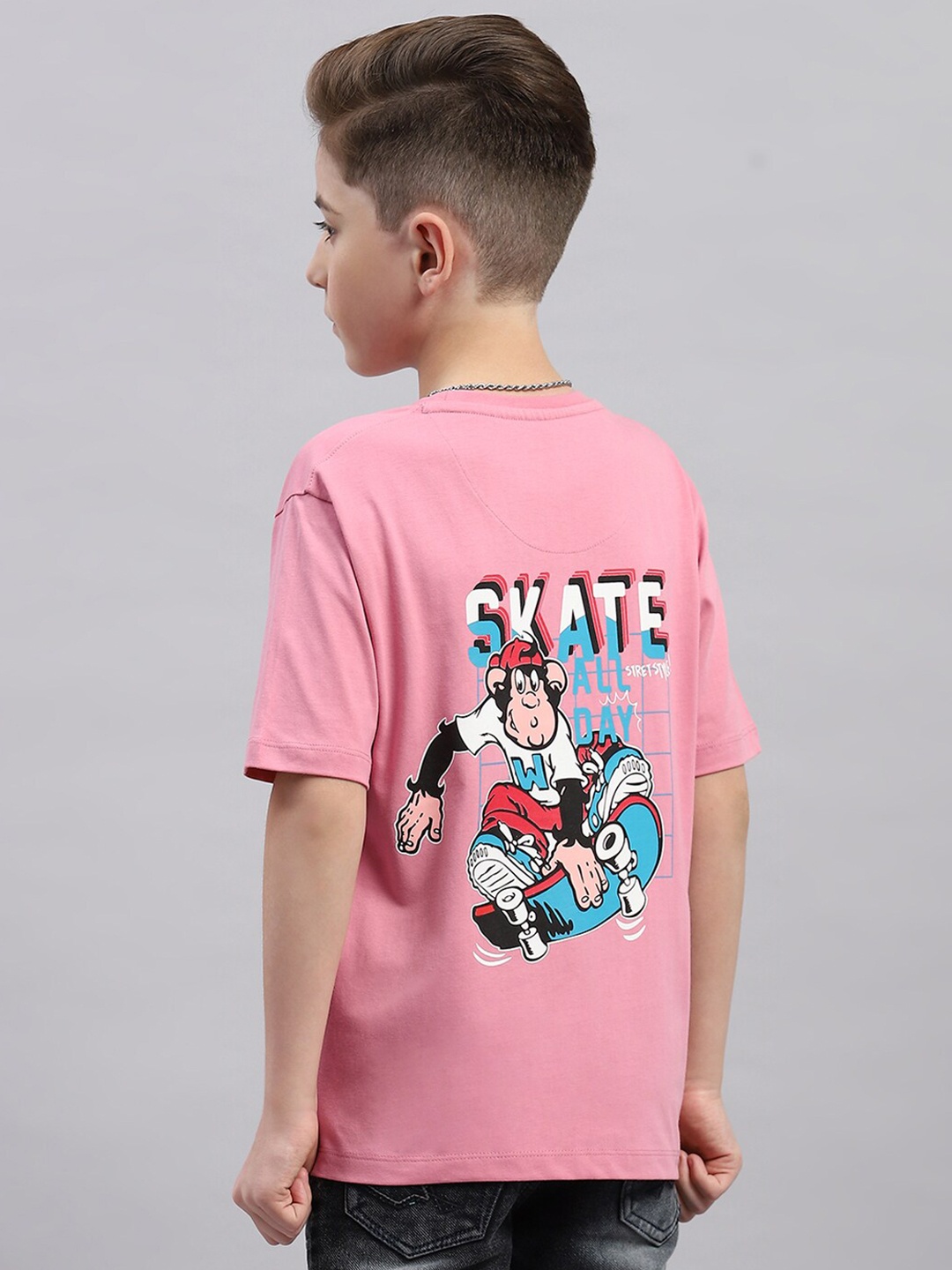 

Monte Carlo Boys Typography Drop-Shoulder Sleeves Applique T-shirt, Pink