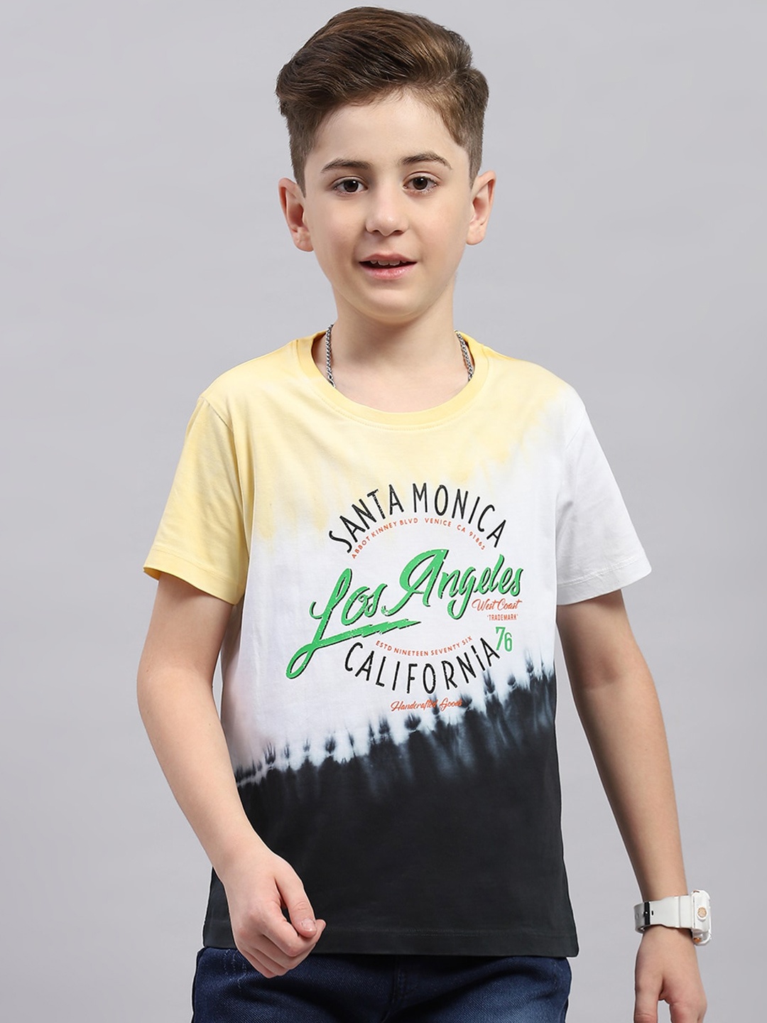 Monte Carlo Boys Typography Printed Cotton T-shirt, Yellow