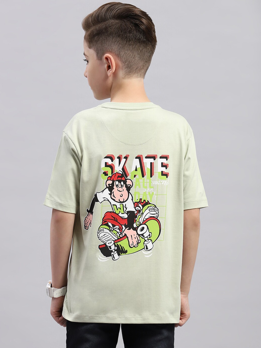 

Monte Carlo Boys Graphic Printed Round Neck Cotton Casual T-shirt, Green