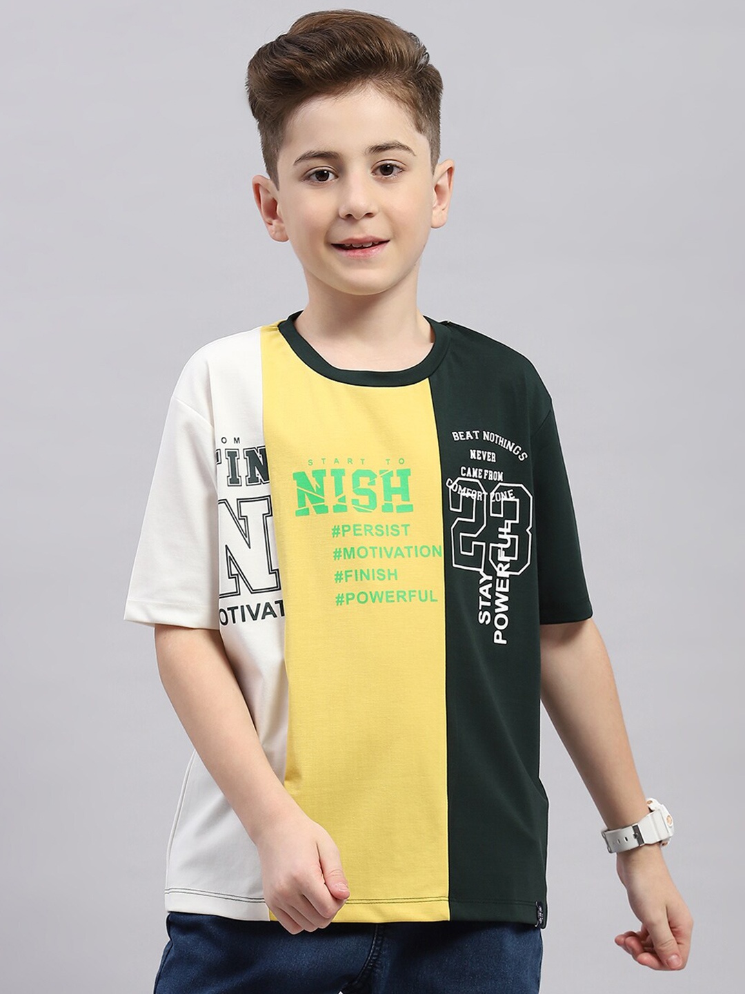 Monte Carlo Boys Typography Printed Cotton T-shirt, Green