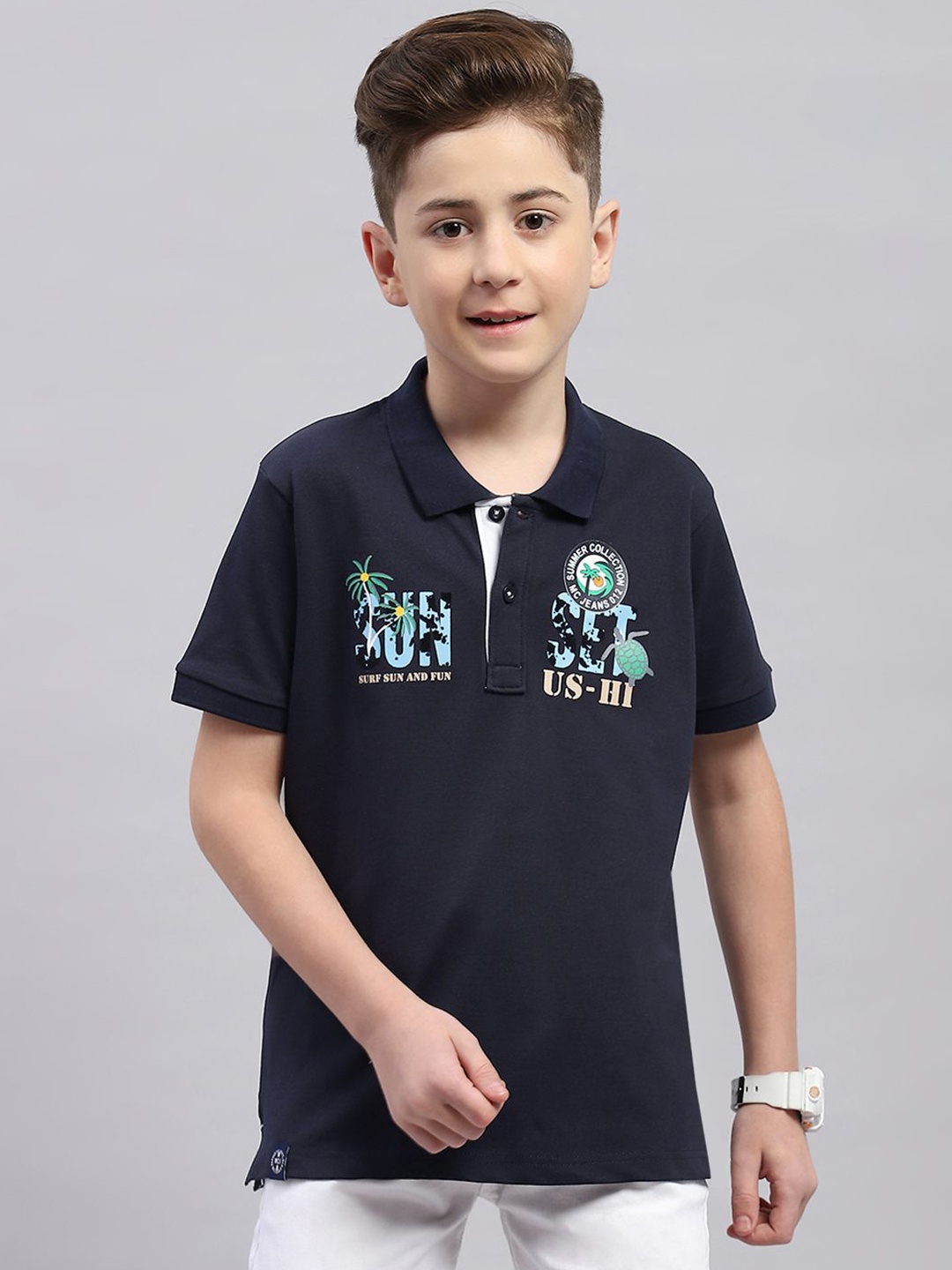

Monte Carlo Boys Typography Polo Collar T-shirt, Navy blue