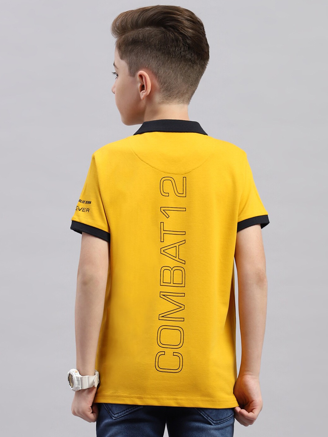 

Monte Carlo Boys Typography Printed Polo Collar T-shirt, Mustard