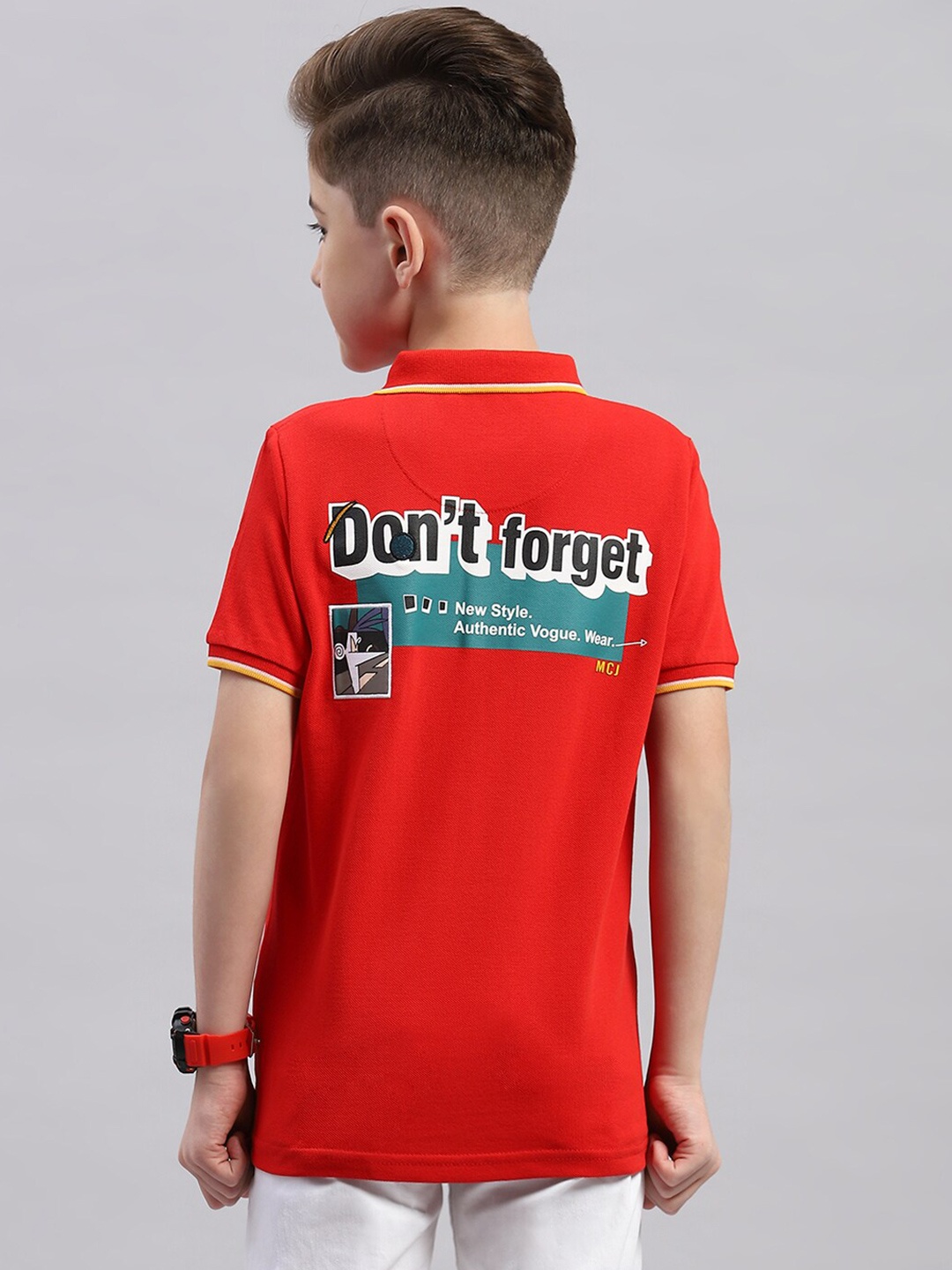 

Monte Carlo Boys Typography Printed Polo Collar Cotton T-shirt, Red