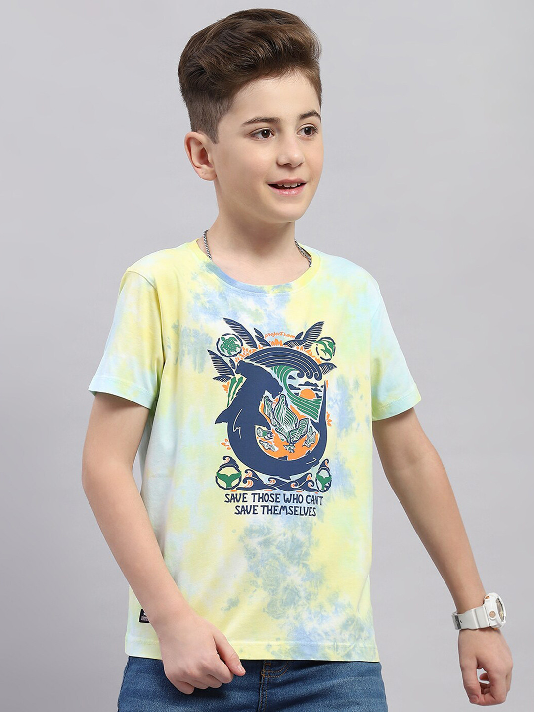 

Monte Carlo Boys Round Neck Short Sleeves Typographic Printed Regular Fit Cotton T-shirt, Yellow