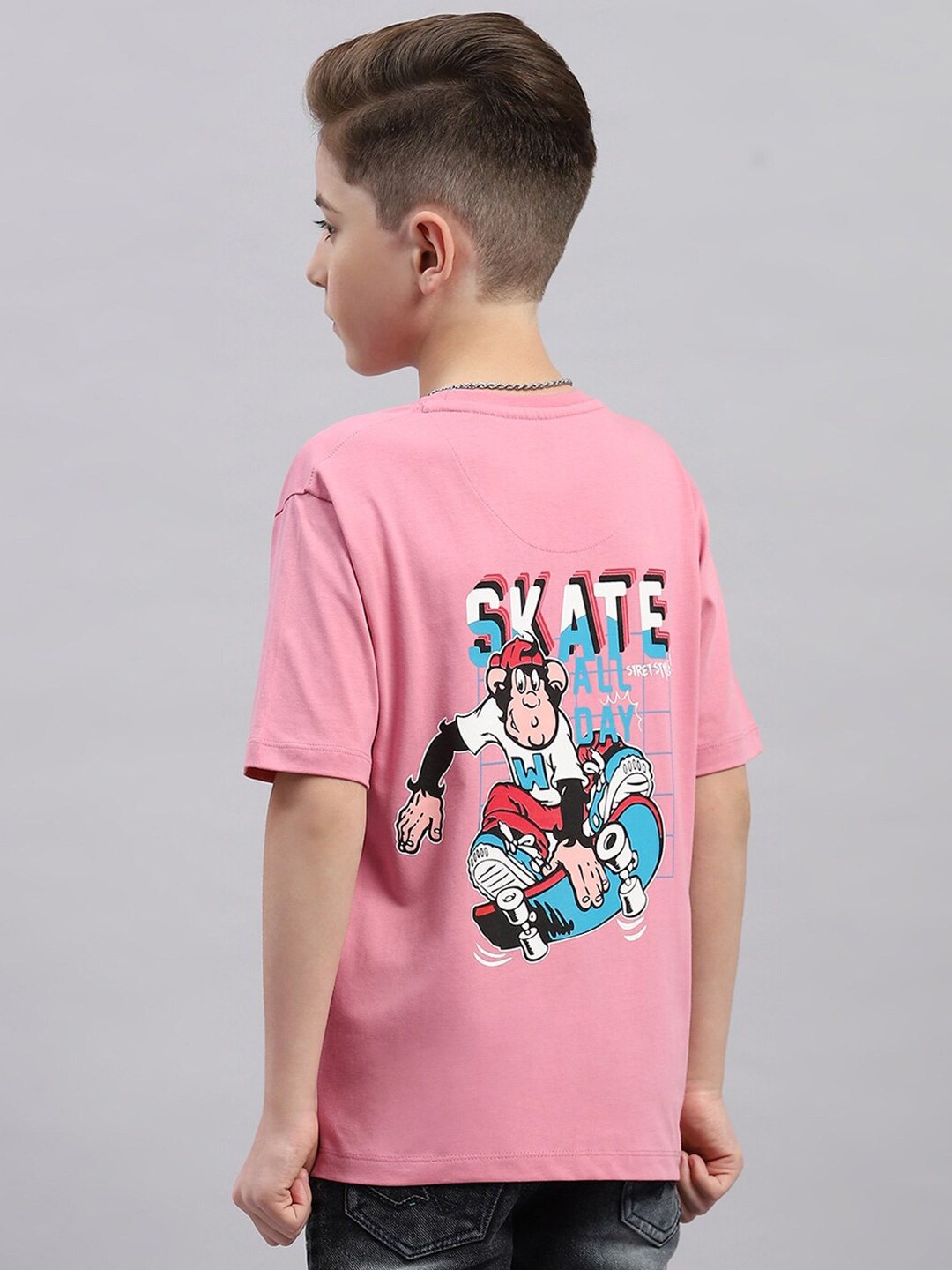 

Monte Carlo Boys Typography Printed Drop-Shoulder Sleeves Cotton T-shirt, Pink