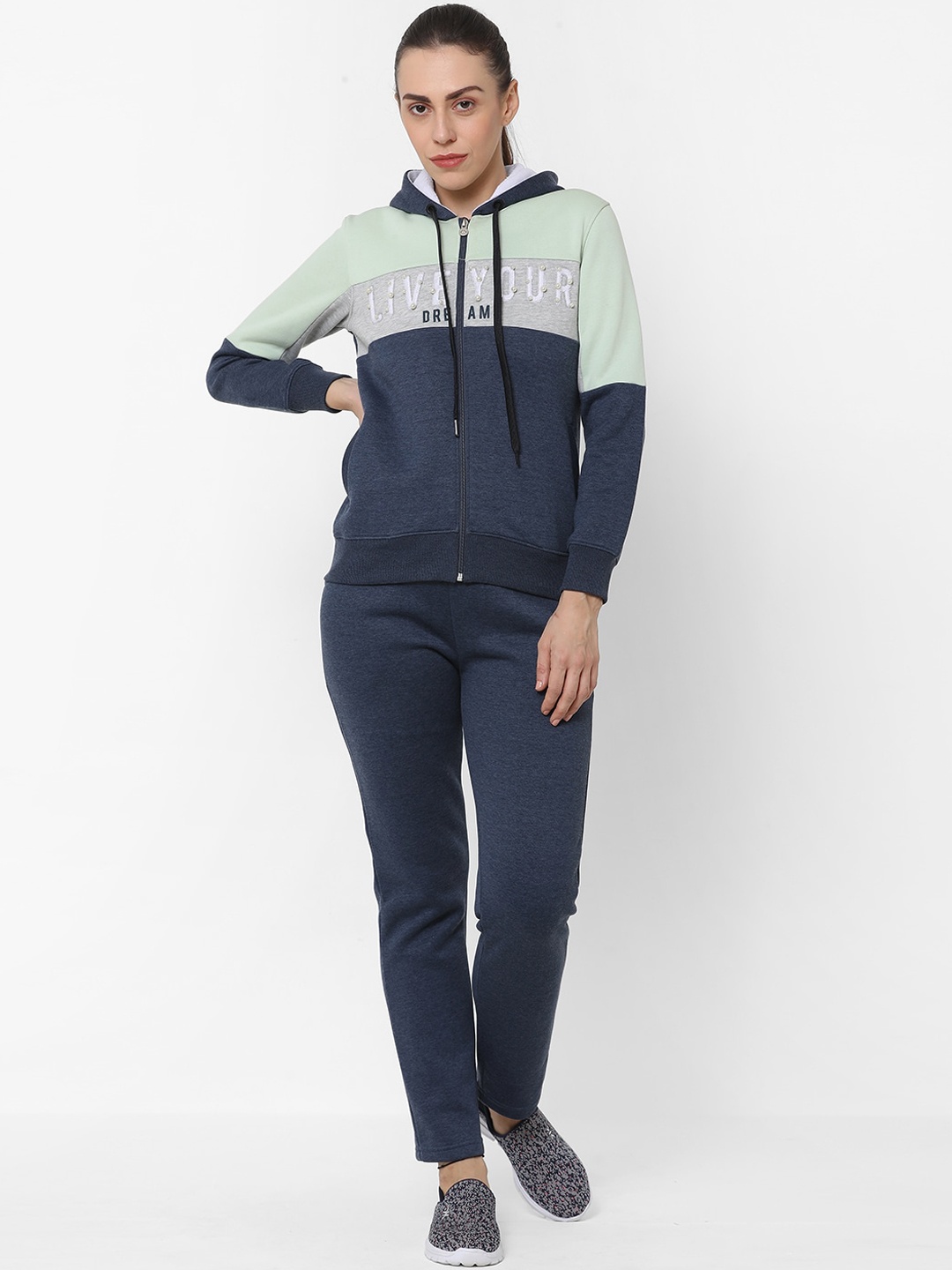 

Sweet Dreams Navy Blue Colourblocked Hooded Tracksuits