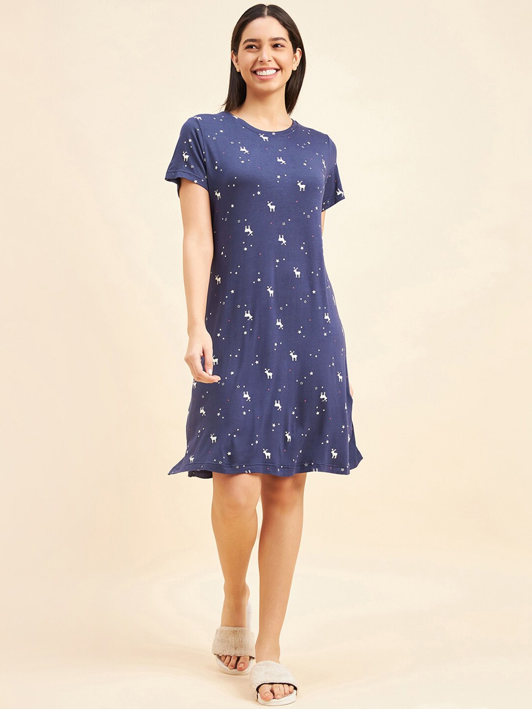 

Sweet Dreams Printed T-shirt Nightdress, Navy blue