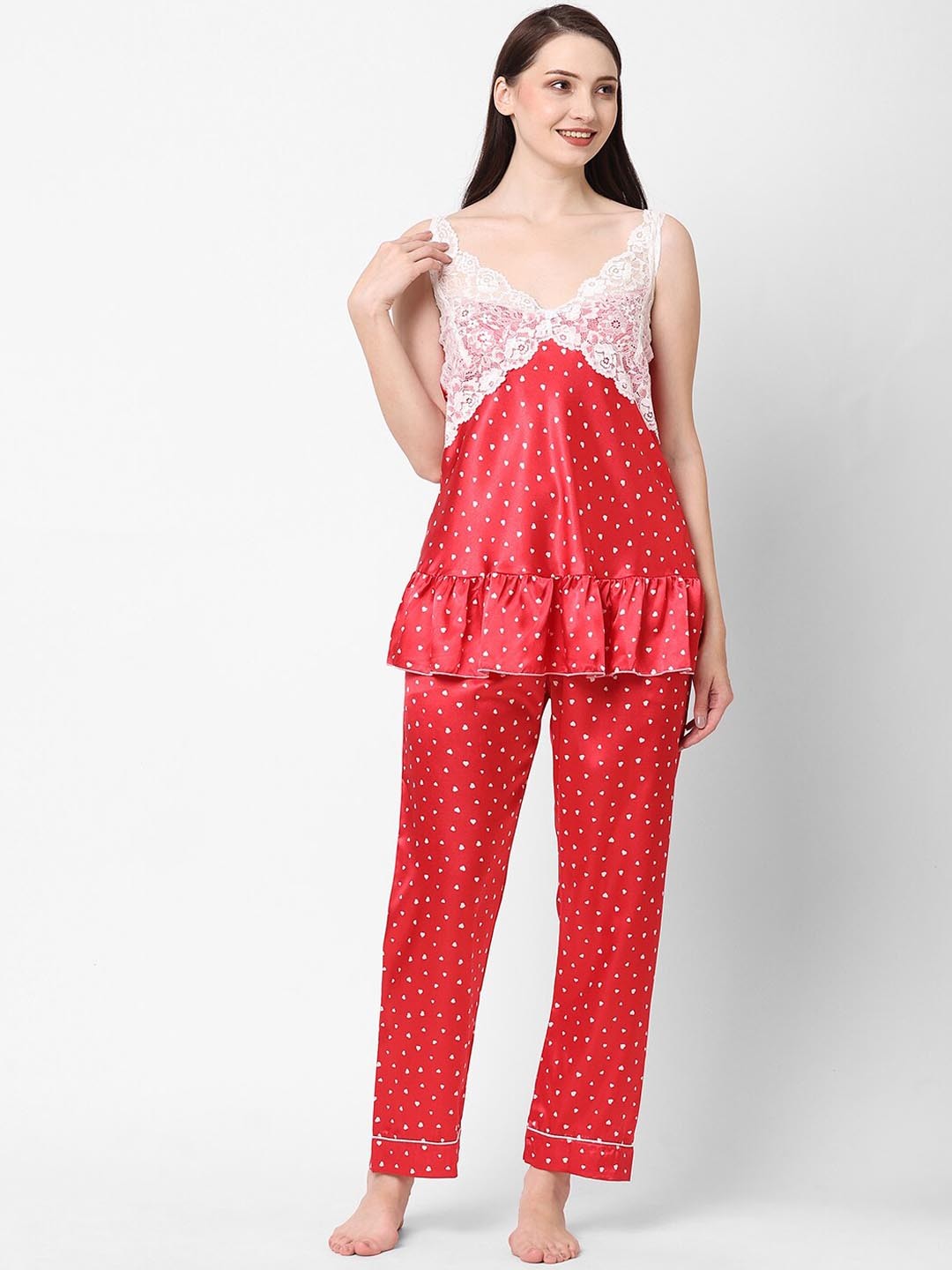 

Sweet Dreams Red & White Conversational Printed Night suit
