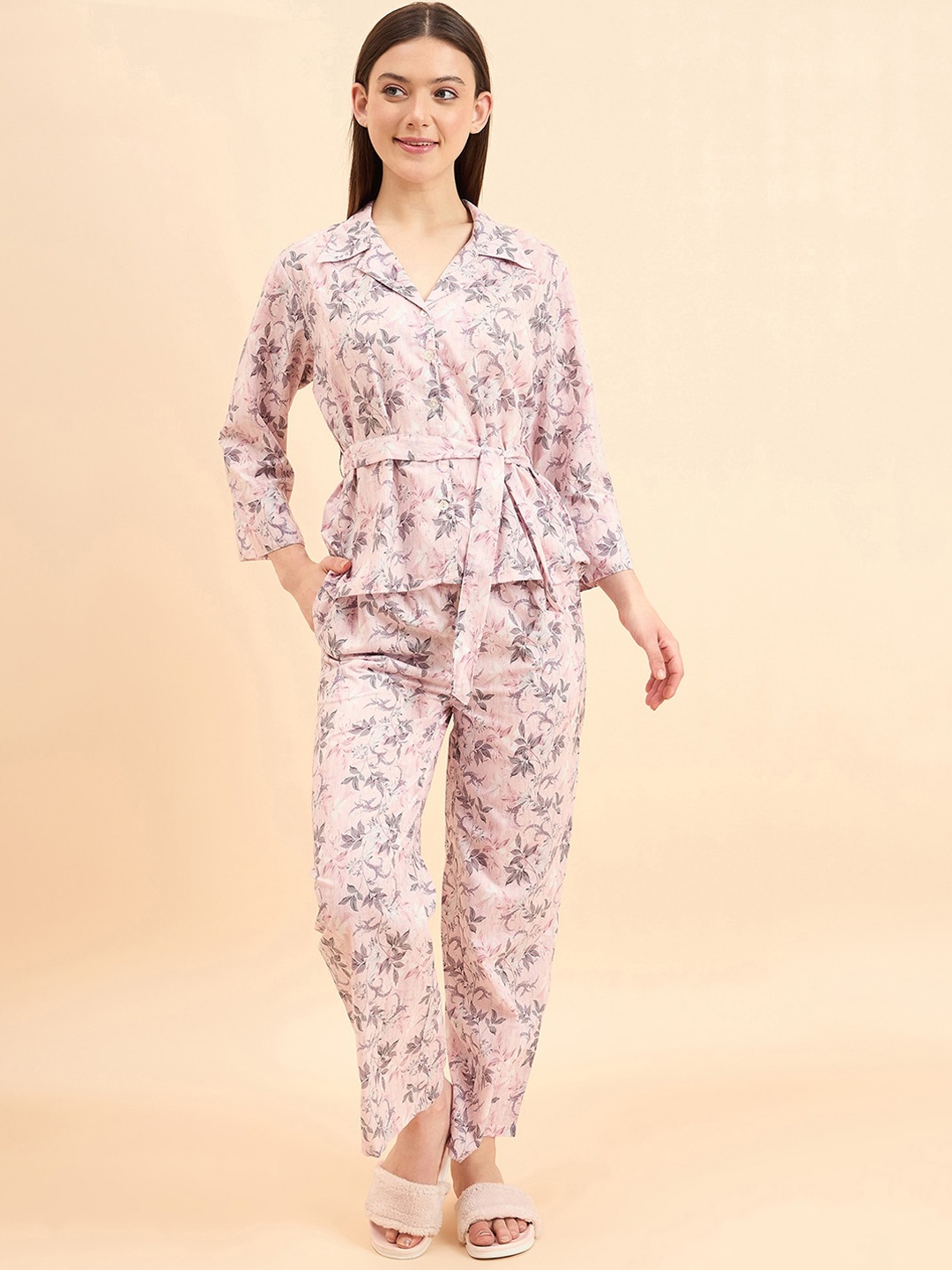 

Sweet Dreams Rose & Blue Floral Printed Pure Cotton Night suit