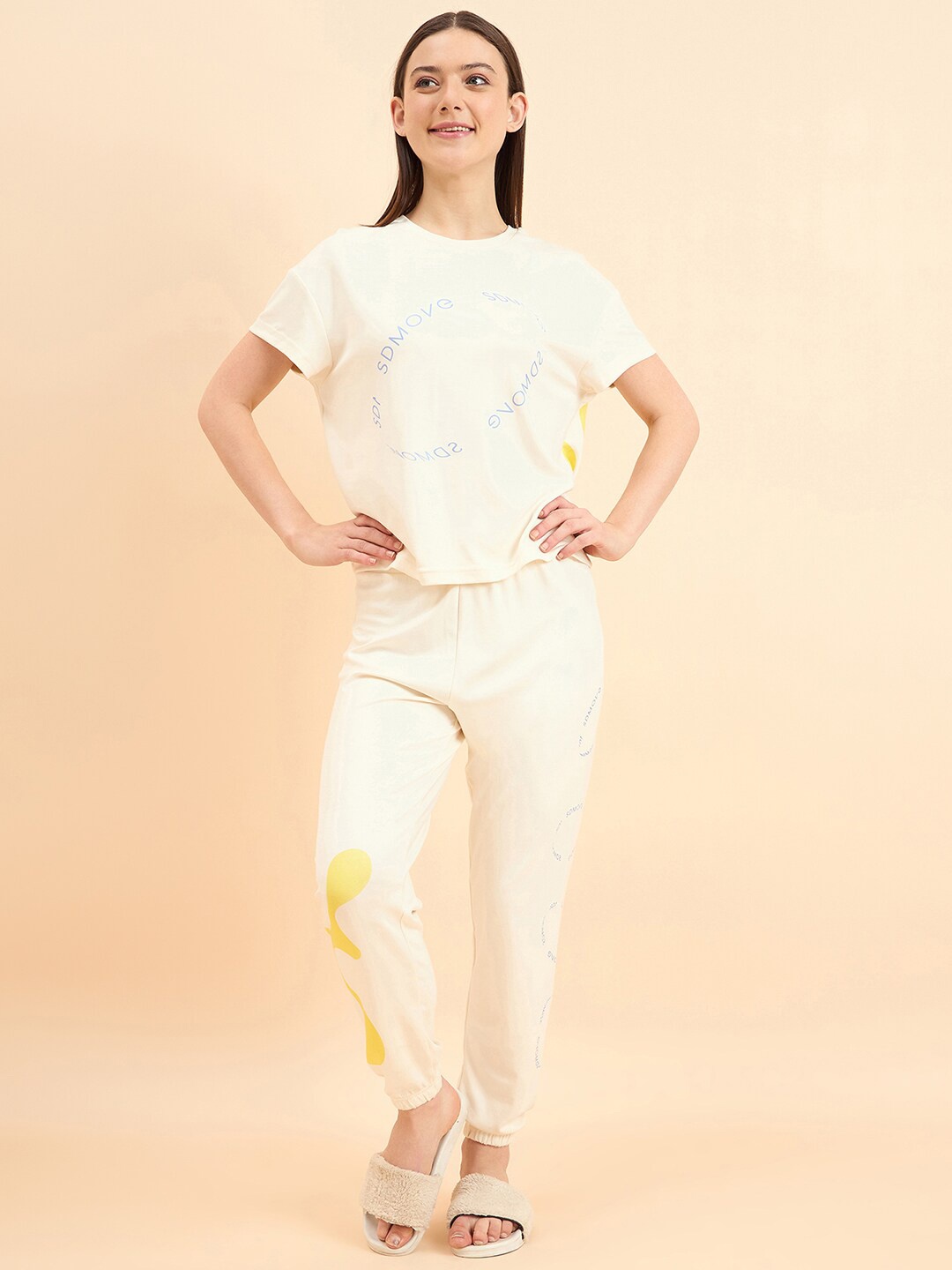 

Sweet Dreams Cream Coloured Abstract Printed Night suit