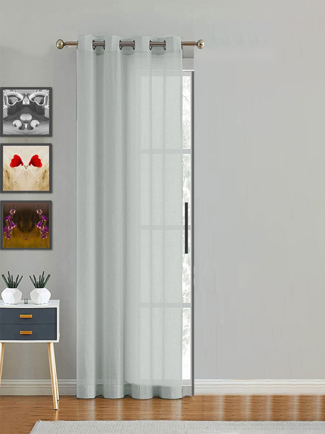

HOMEMONDE Grey Sheer Cotton Long Door Curtain