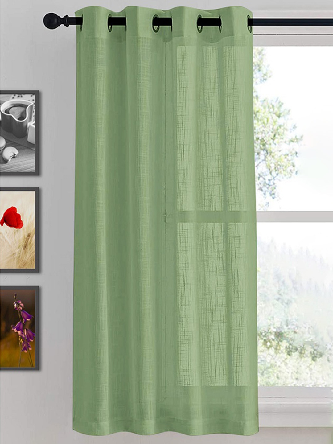 

HOMEMONDE Green Sheer Cotton Window Curtain