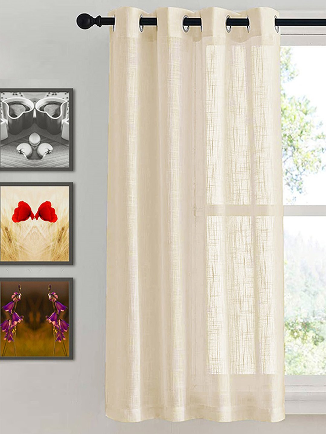 

HOMEMONDE Beige Sheer Cotton Window Curtain