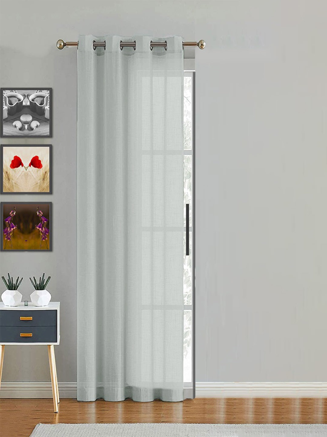 

HOMEMONDE Grey Sheer Cotton Long Door Curtain