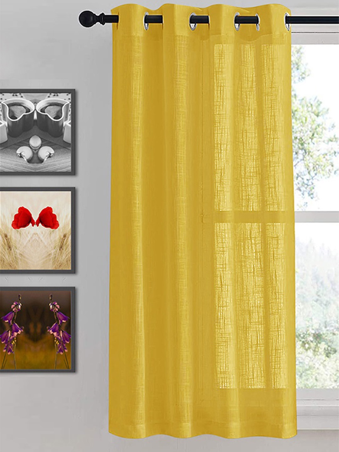 

HOMEMONDE Yellow Sheer Cotton Window Curtain