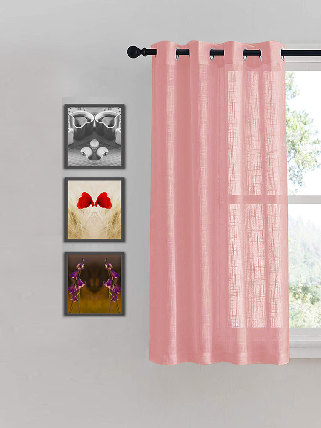 

HOMEMONDE Pink Sheer Cotton Window Curtain